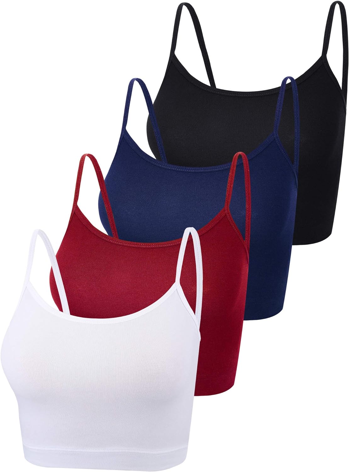 4 Pack Cropped Tank Tops for Women, Spaghetti Strap Crop Top Basic Sports Crop Cami Half Camisoles for Teen Girls