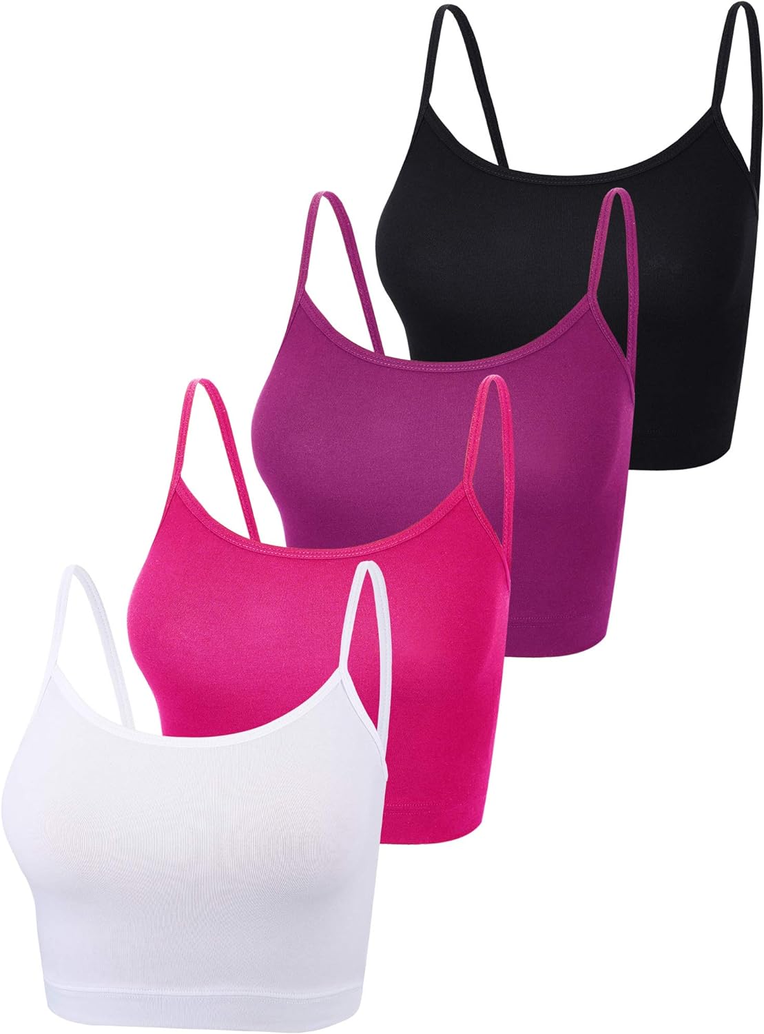 4 Pack Cropped Tank Tops for Women, Spaghetti Strap Crop Top Basic Sports Crop Cami Half Camisoles for Teen Girls