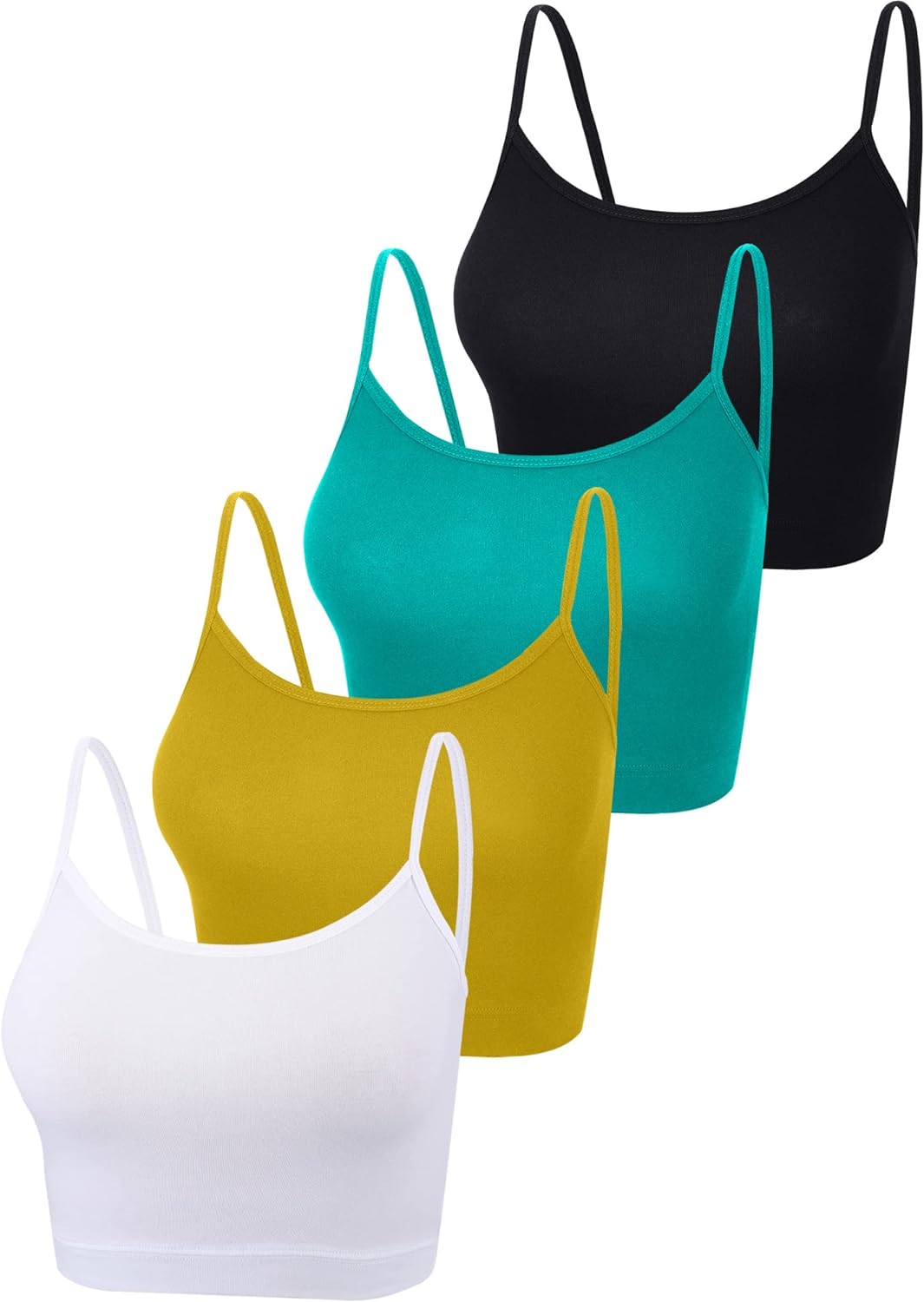 4 Pack Cropped Tank Tops for Women, Spaghetti Strap Crop Top Basic Sports Crop Cami Half Camisoles for Teen Girls