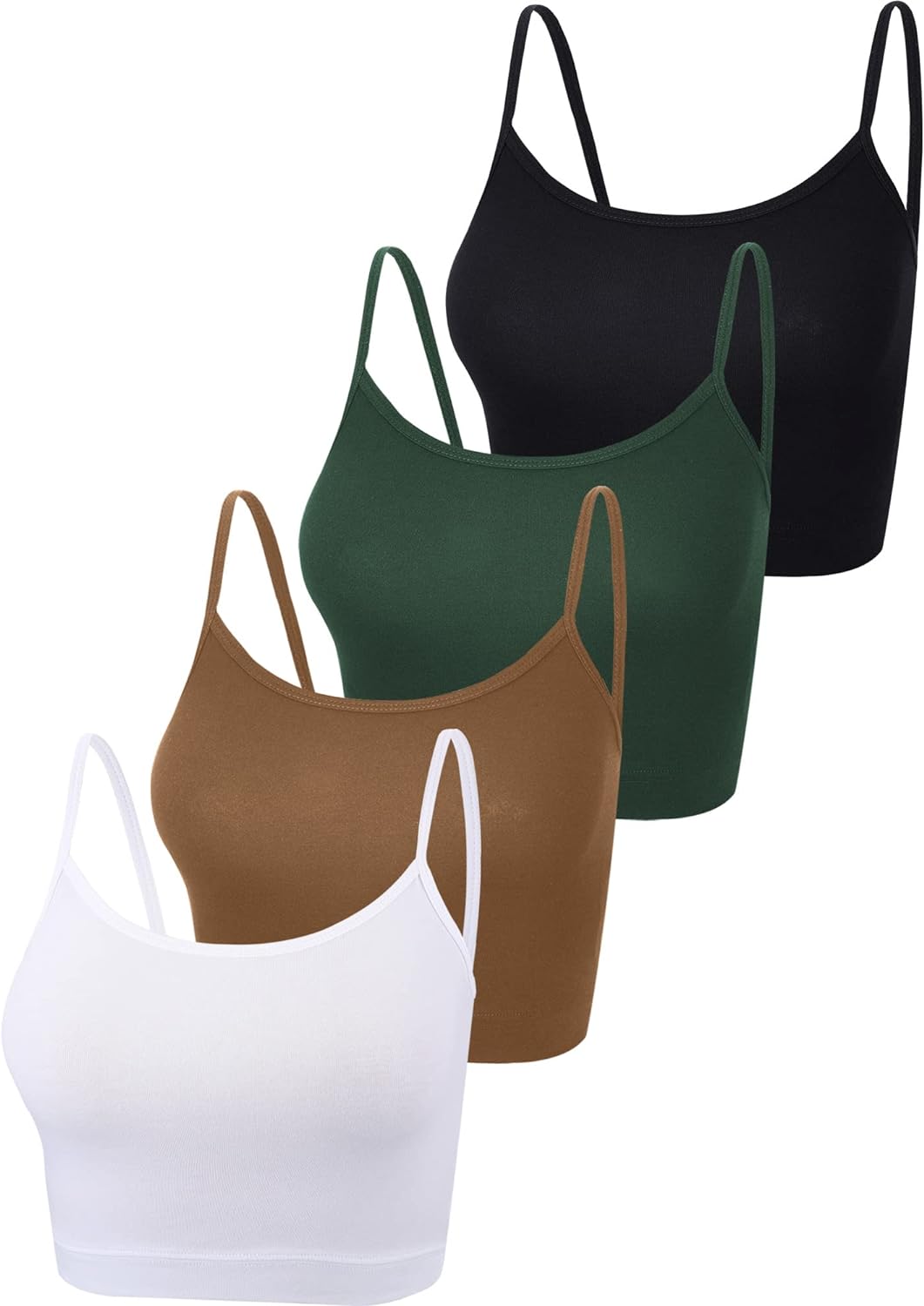 4 Pack Cropped Tank Tops for Women, Spaghetti Strap Crop Top Basic Sports Crop Cami Half Camisoles for Teen Girls