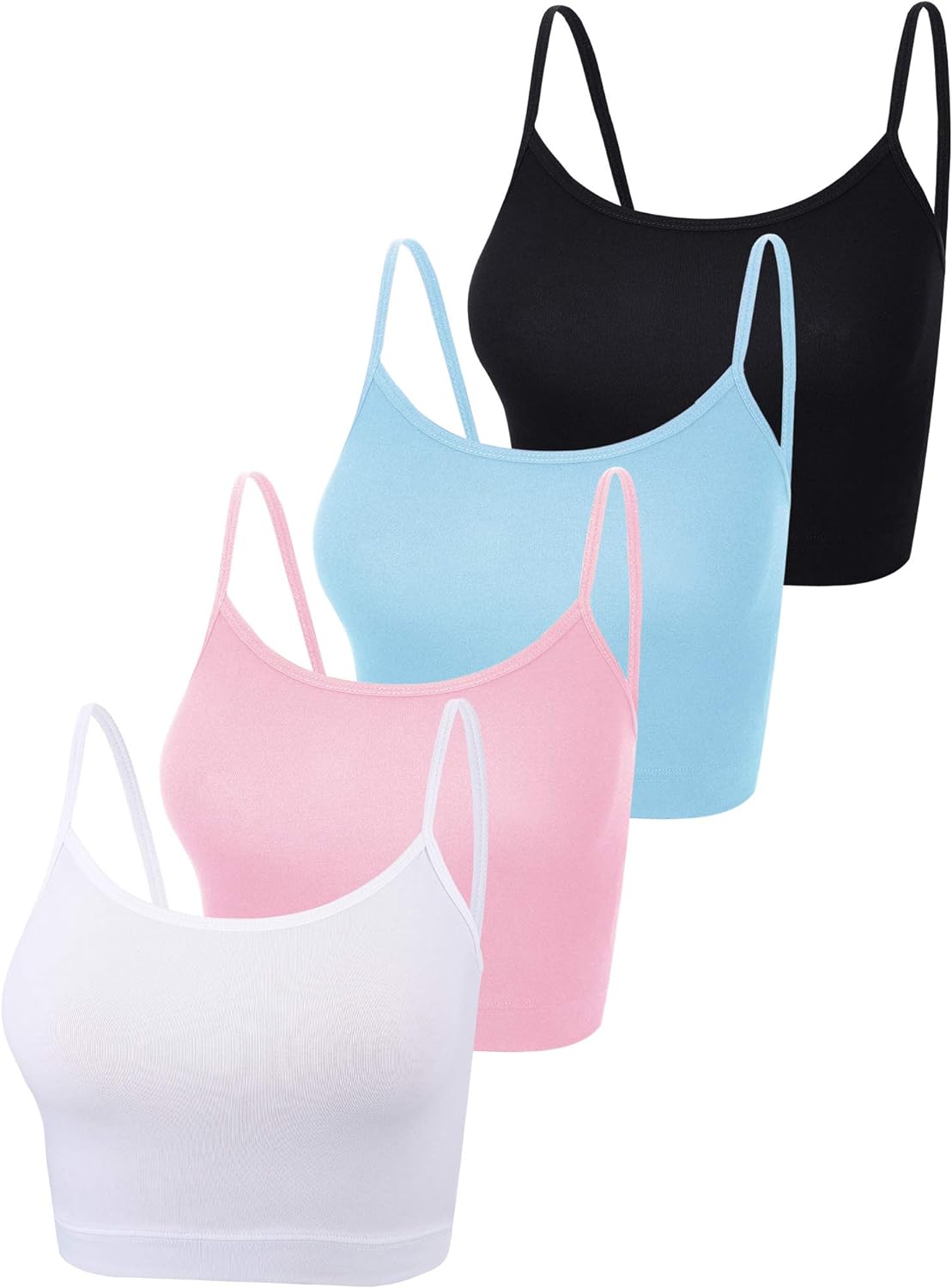 4 Pack Cropped Tank Tops for Women, Spaghetti Strap Crop Top Basic Sports Crop Cami Half Camisoles for Teen Girls