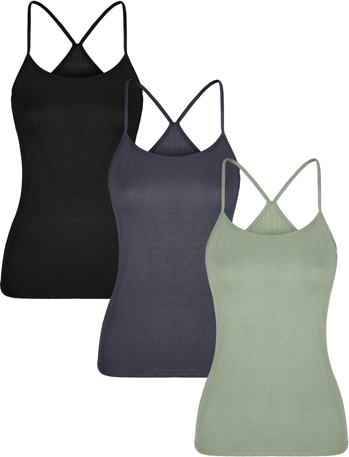 Boao 3 Pieces Women Camisoles Seamless Basic Stretch Cami with Y-Back Spaghetti Strap Tank Tops, 3 Colors