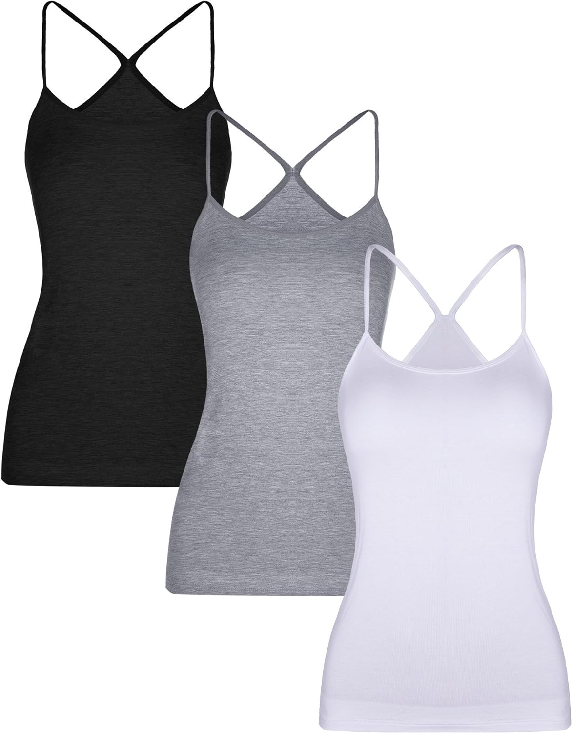 Boao 3 Pieces Women Camisoles Seamless Basic Stretch Cami with Y-Back Spaghetti Strap Tank Tops, 3 Colors