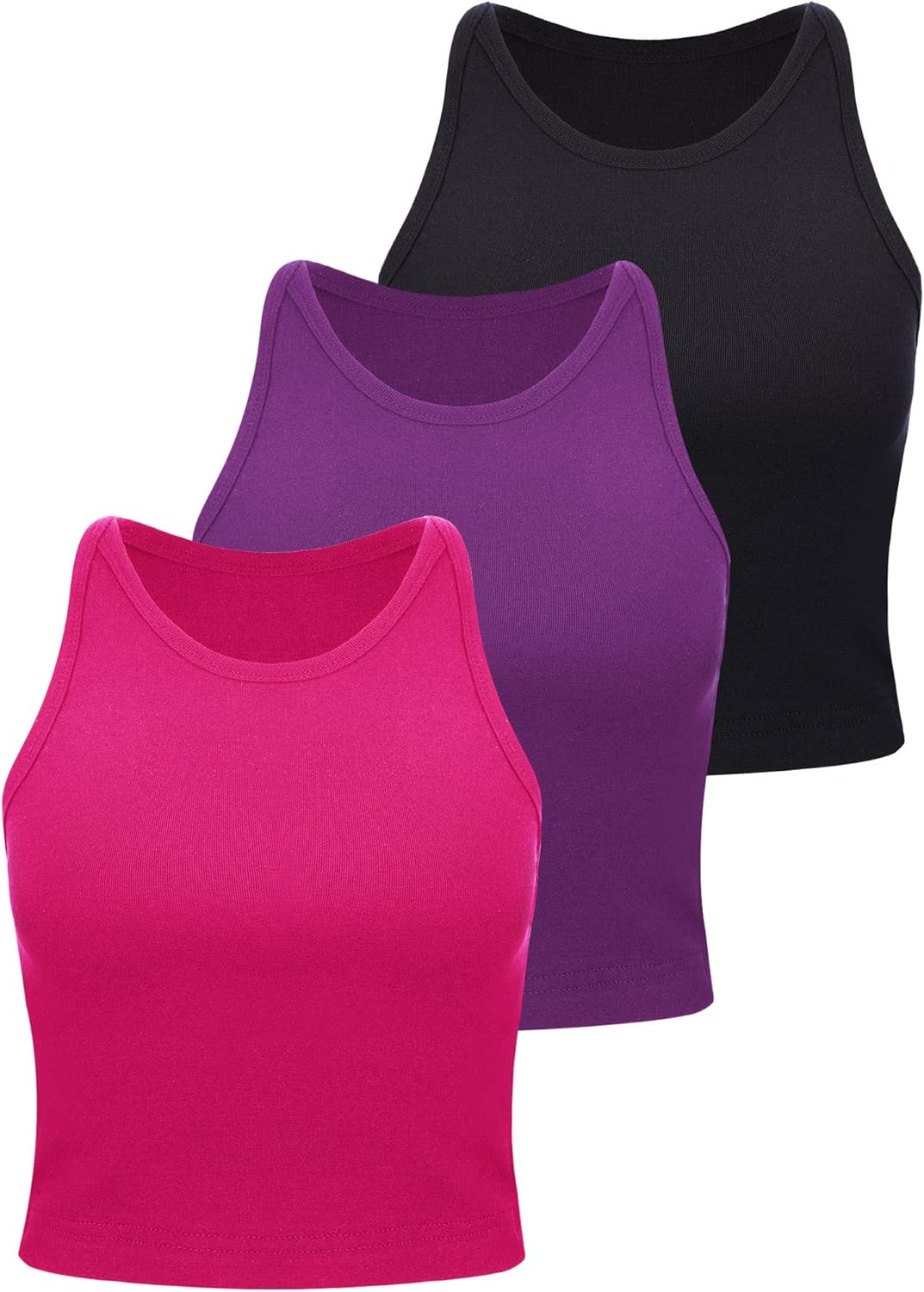 3 Pieces Crop Tops Racerback Crop for Women Crop Tank Workout Tops Cotton Basic Sports Crop for Lady Girls