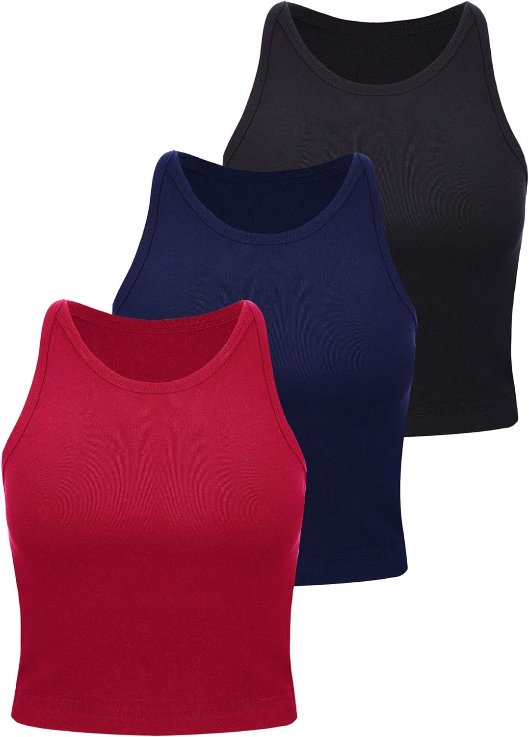 3 Pieces Crop Tops Racerback Crop for Women Crop Tank Workout Tops Cotton Basic Sports Crop for Lady Girls