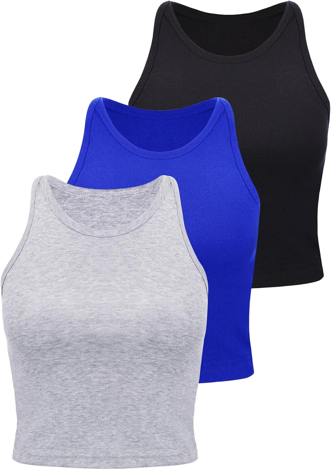 3 Pieces Crop Tops Racerback Crop for Women Crop Tank Workout Tops Cotton Basic Sports Crop for Lady Girls