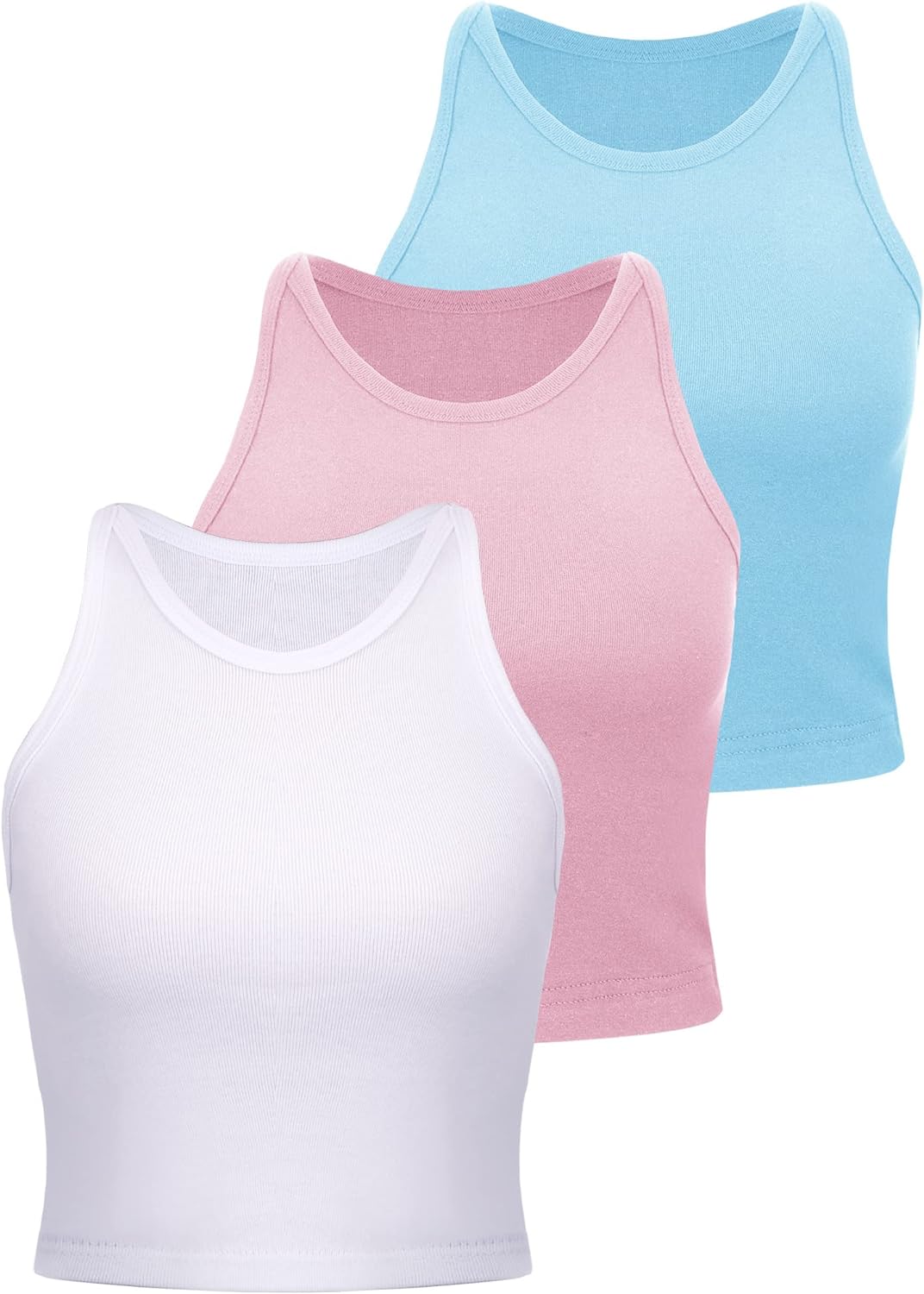 3 Pieces Crop Tops Racerback Crop for Women Crop Tank Workout Tops Cotton Basic Sports Crop for Lady Girls