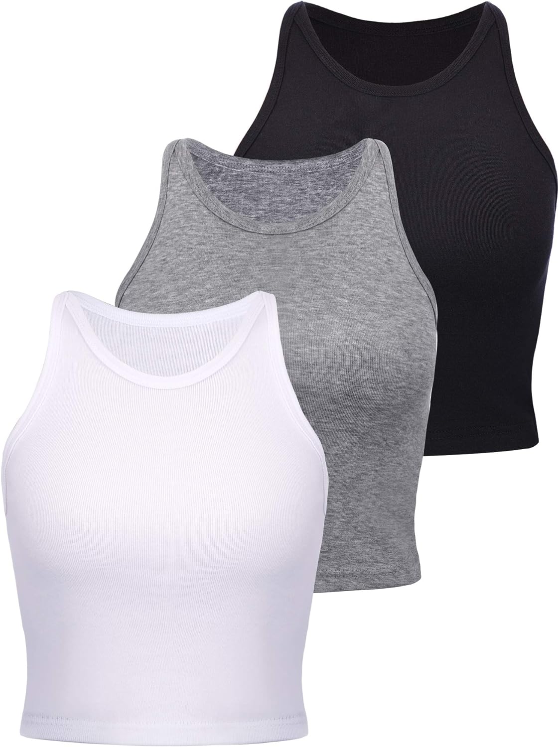 3 Pieces Crop Tops Racerback Crop for Women Crop Tank Workout Tops Cotton Basic Sports Crop for Lady Girls