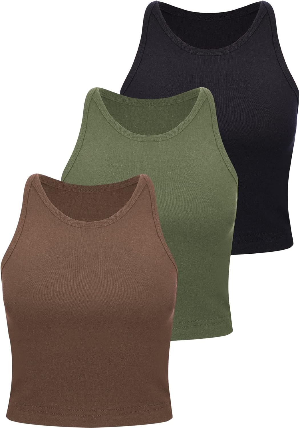 3 Pieces Crop Tops Racerback Crop for Women Crop Tank Workout Tops Cotton Basic Sports Crop for Lady Girls