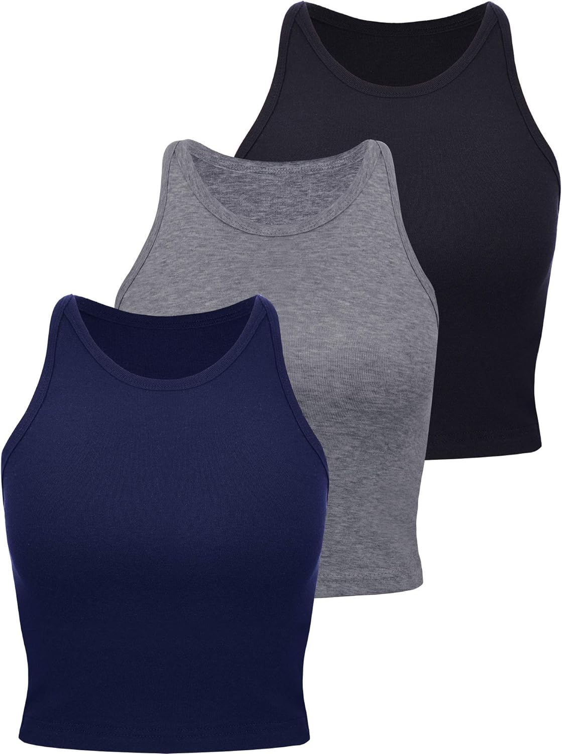 3 Pieces Crop Tops Racerback Crop for Women Crop Tank Workout Tops Cotton Basic Sports Crop for Lady Girls