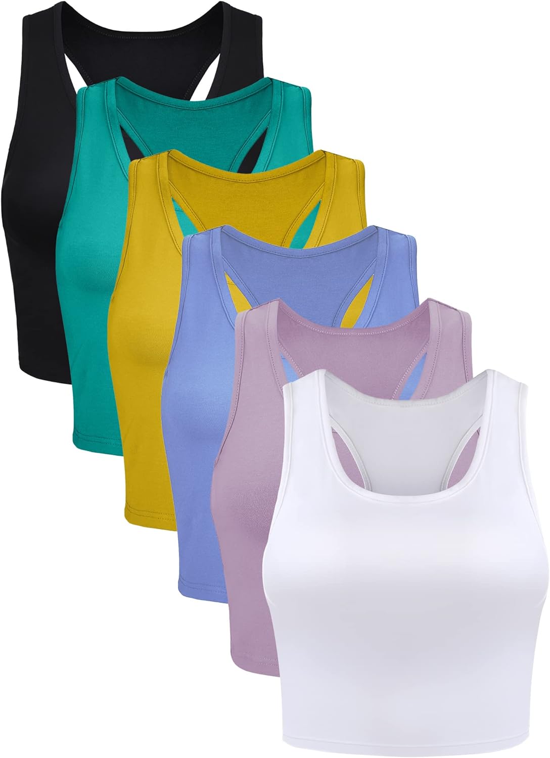 6 Pieces Basic Sleeveless Racerback Sports Crop Tank Tops for Women Girls Daily Wearing