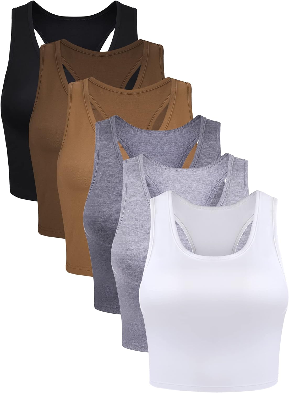 6 Pieces Basic Sleeveless Racerback Sports Crop Tank Tops for Women Girls Daily Wearing