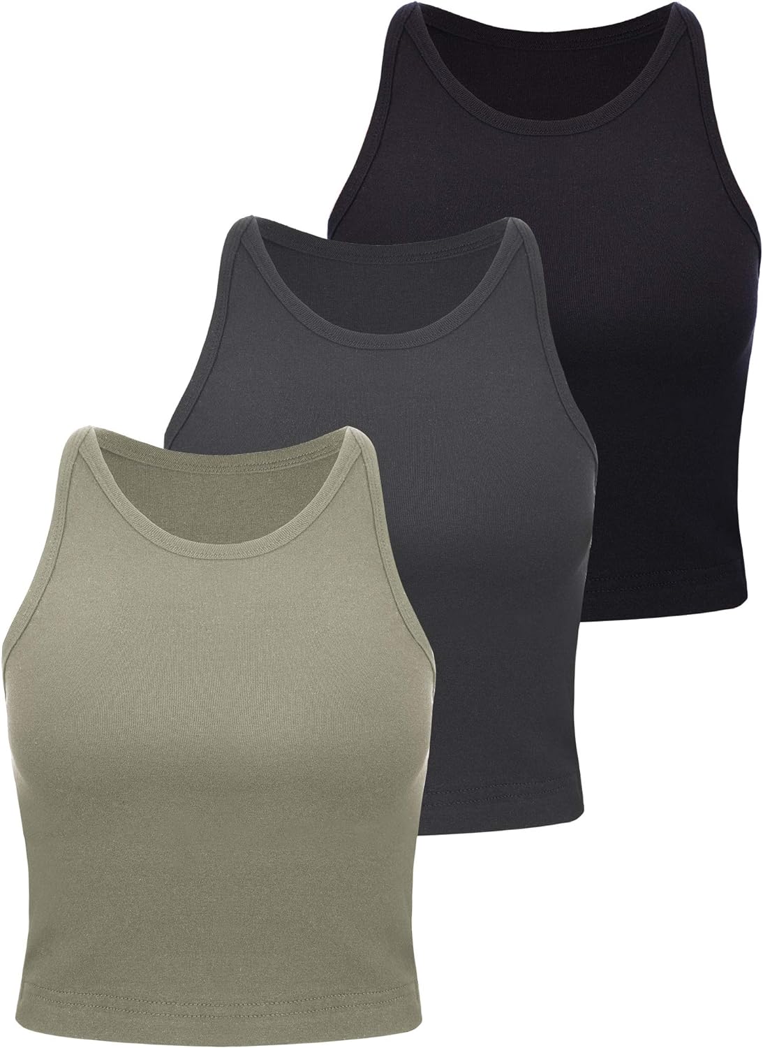 3 Pieces Crop Tops Racerback Crop for Women Crop Tank Workout Tops Cotton Basic Sports Crop for Lady Girls