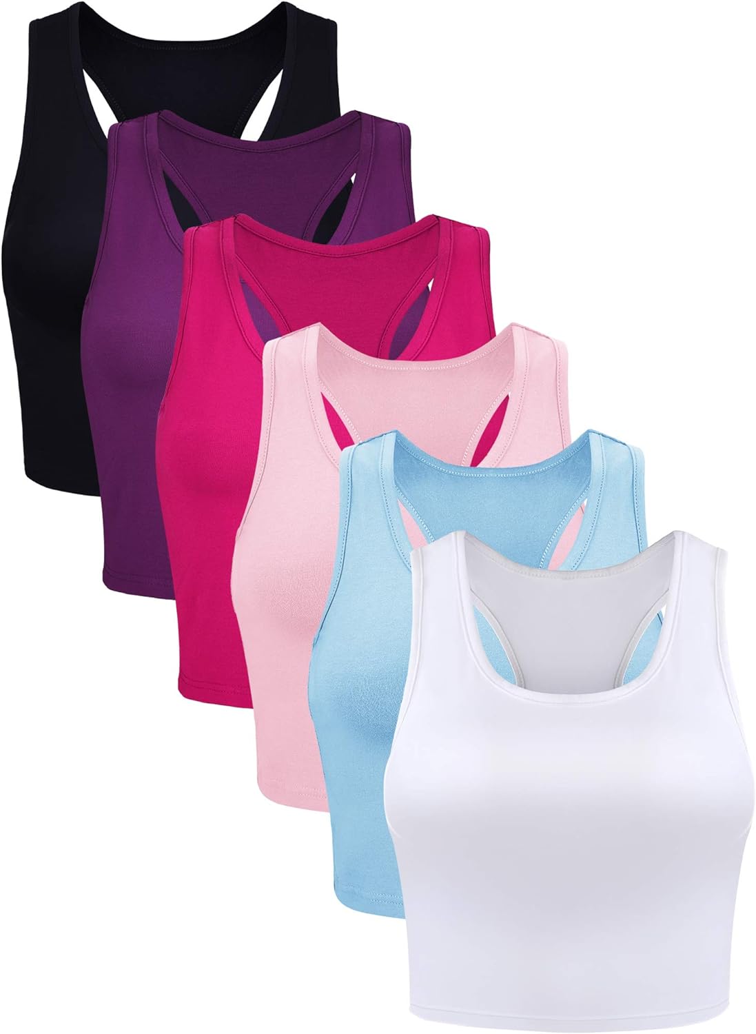 6 Pieces Basic Sleeveless Racerback Sports Crop Tank Tops for Women Girls Daily Wearing