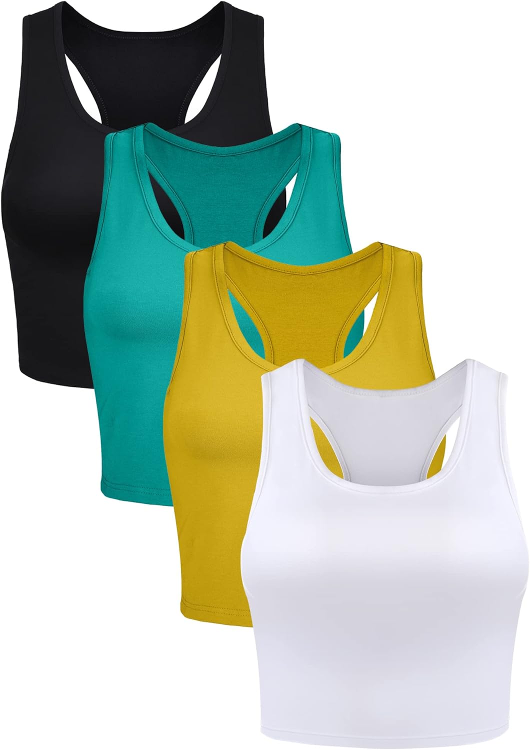 Boao 4 Pieces Basic Crop Tank Tops Sleeveless Racerback Crop Sport Top for Women