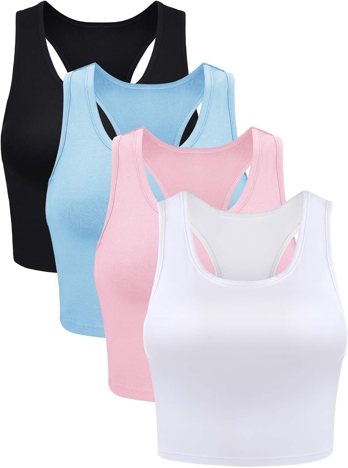 Boao 4 Pieces Basic Crop Tank Tops Sleeveless Racerback Crop Sport Top for Women