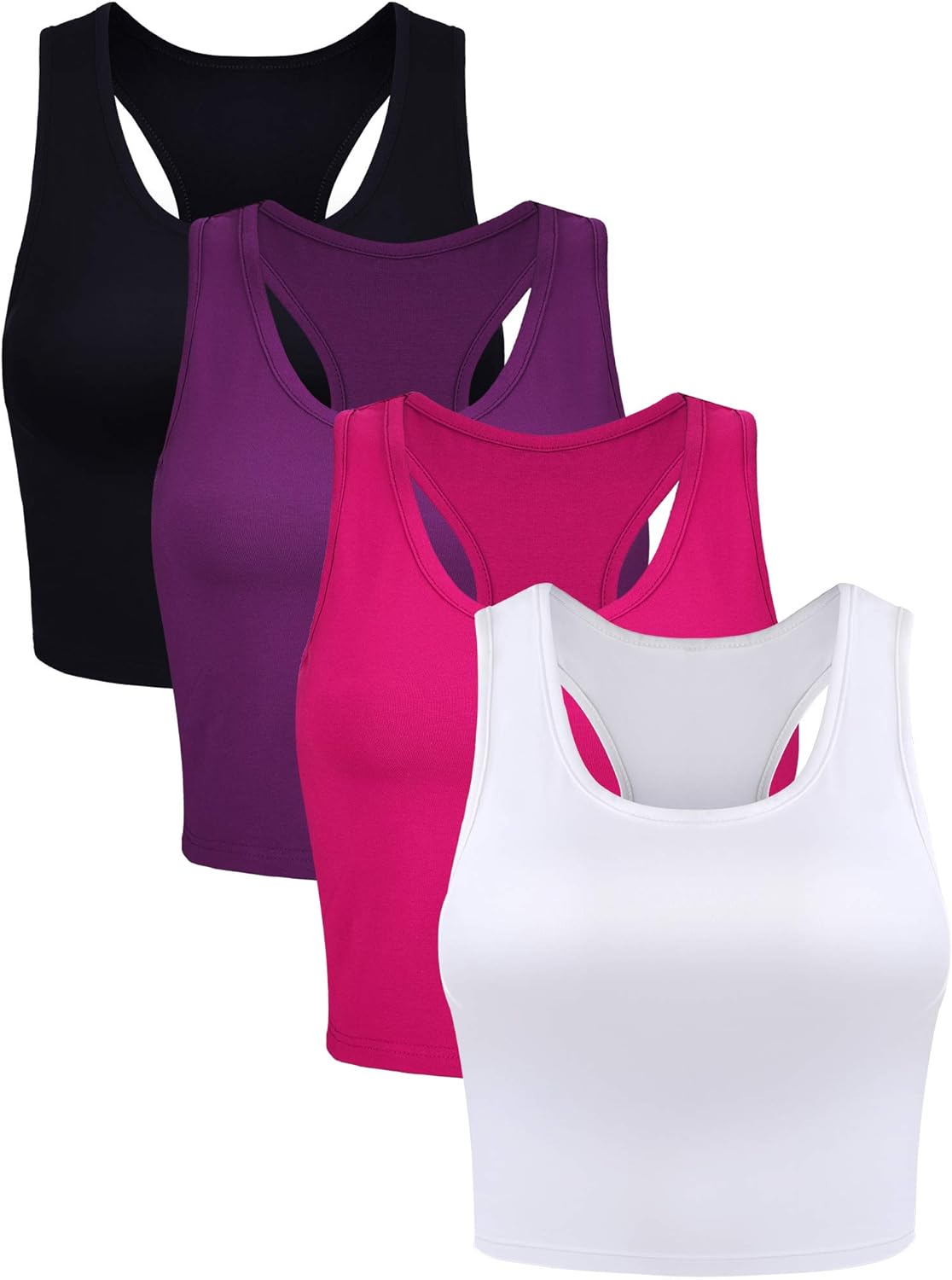 Boao 4 Pieces Basic Crop Tank Tops Sleeveless Racerback Crop Sport Top for Women