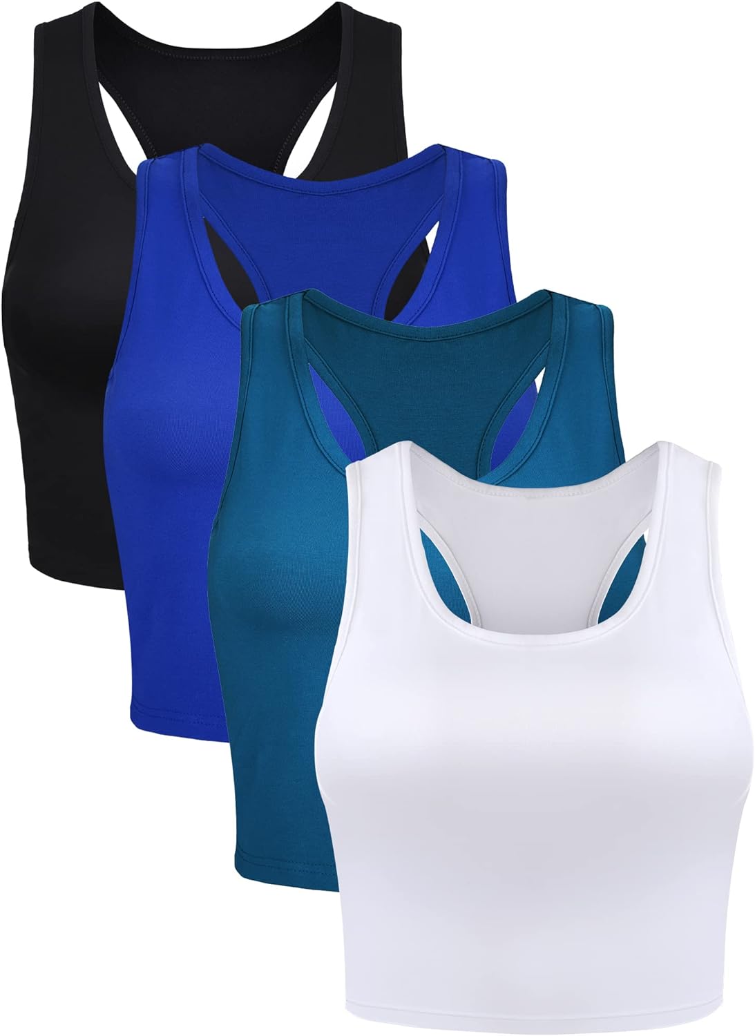 Boao 4 Pieces Basic Crop Tank Tops Sleeveless Racerback Crop Sport Top for Women