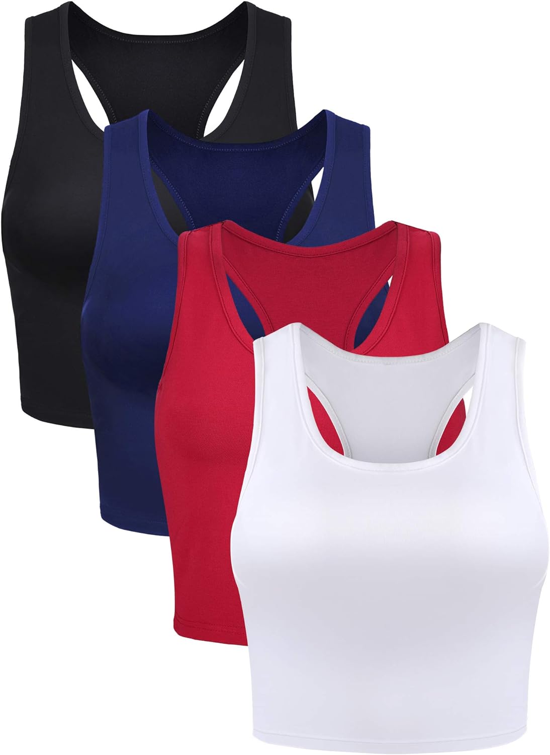 Boao 4 Pieces Basic Crop Tank Tops Sleeveless Racerback Crop Sport Top for Women