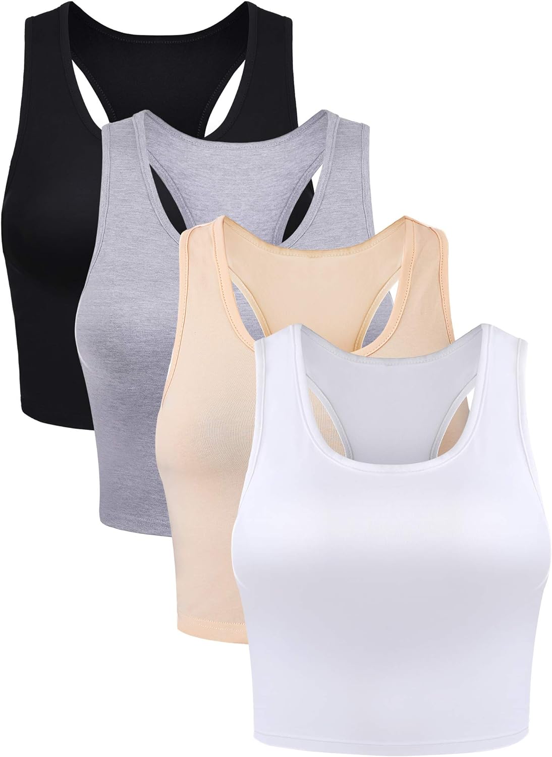 Boao 4 Pieces Basic Crop Tank Tops Sleeveless Racerback Crop Sport Top for Women