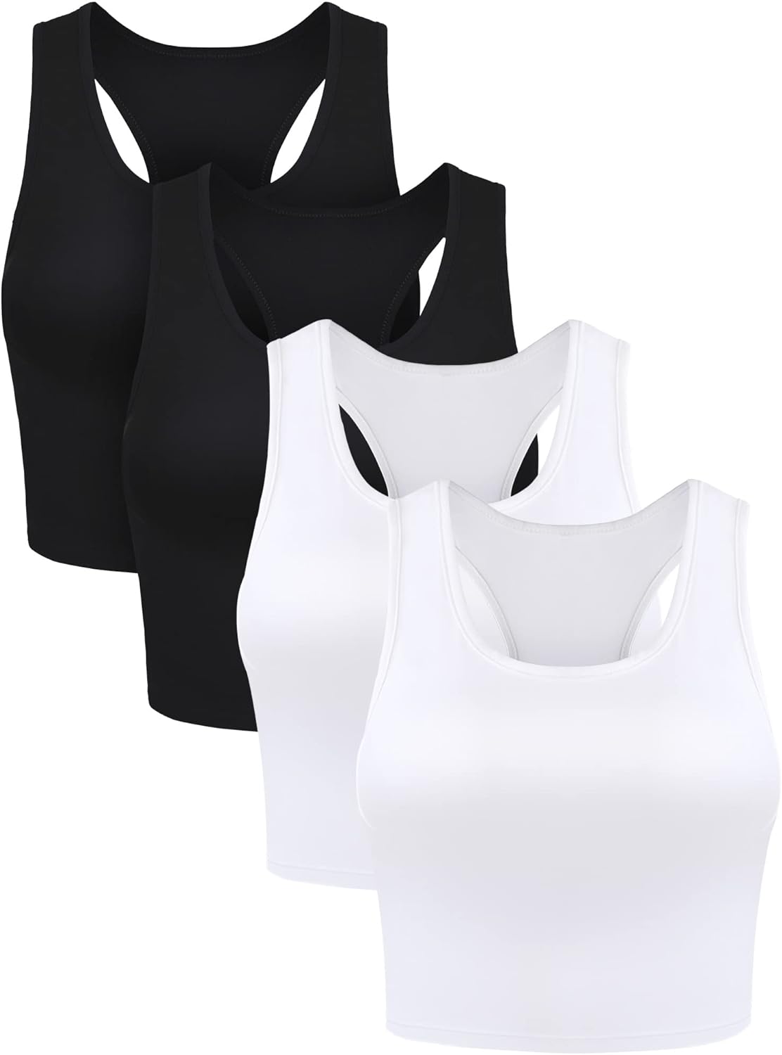 Boao 4 Pieces Basic Crop Tank Tops Sleeveless Racerback Crop Sport Top for Women