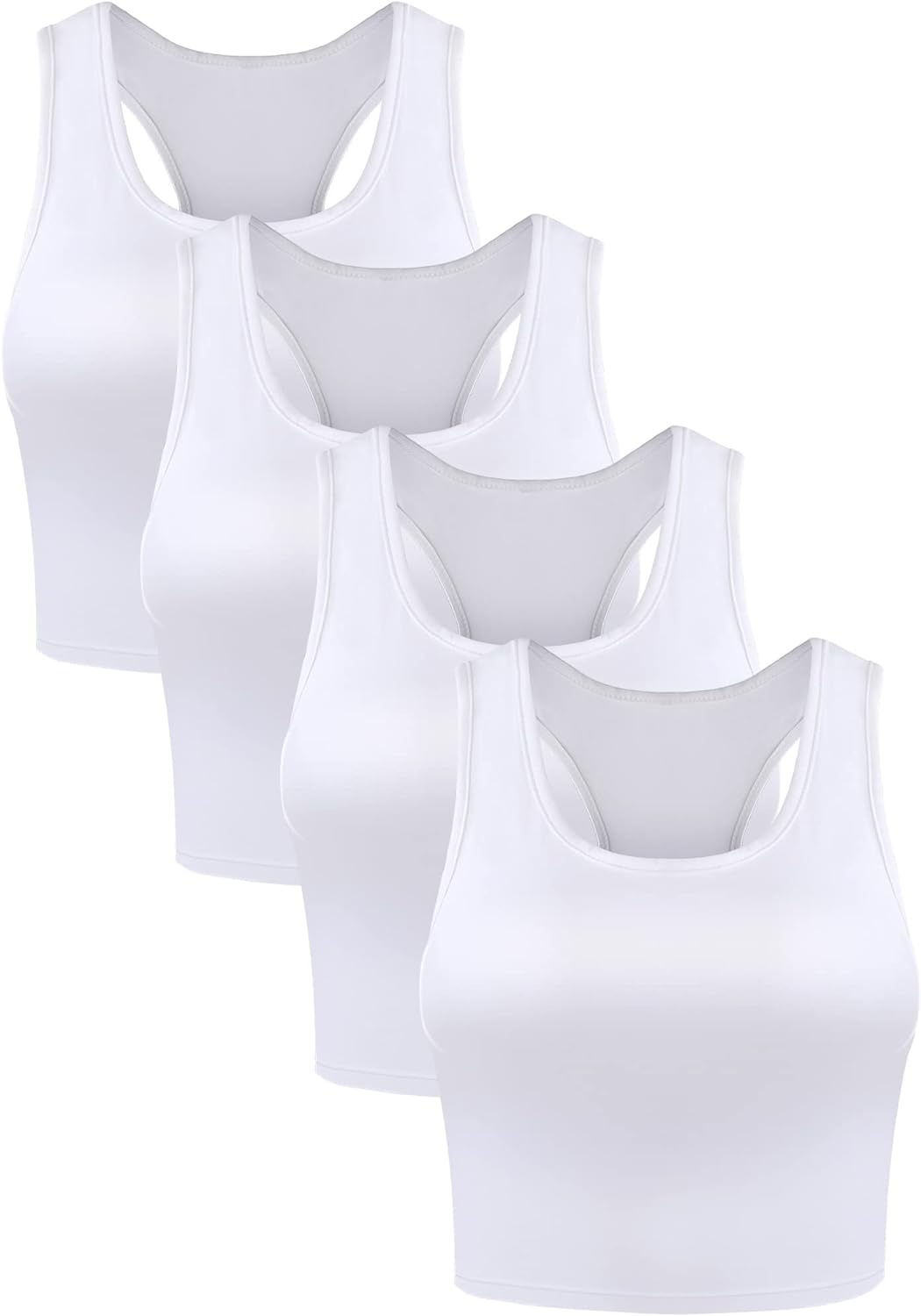 Boao 4 Pieces Basic Crop Tank Tops Sleeveless Racerback Crop Sport Top for Women