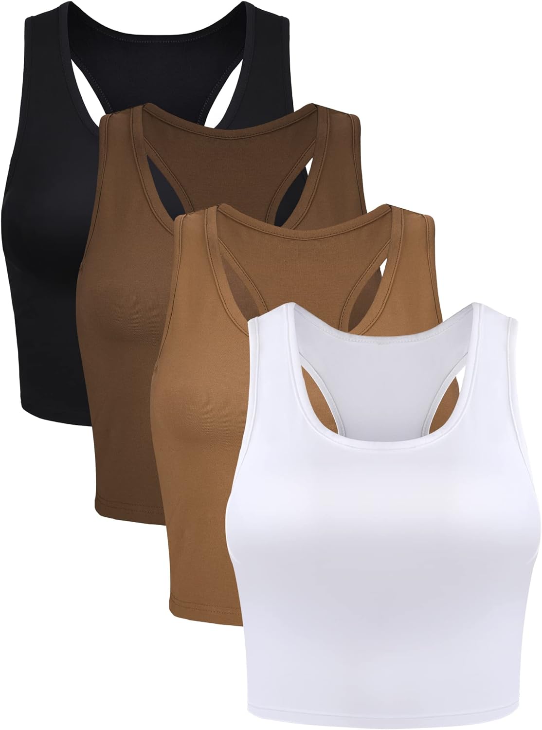 Boao 4 Pieces Basic Crop Tank Tops Sleeveless Racerback Crop Sport Top for Women