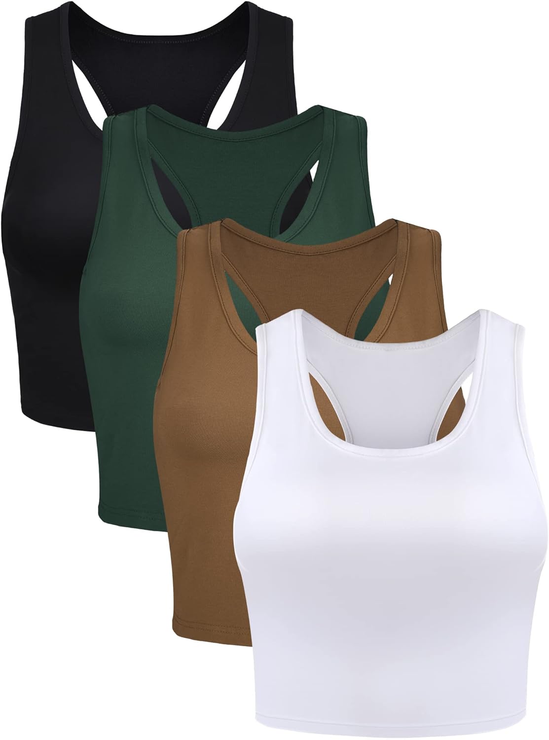 Boao 4 Pieces Basic Crop Tank Tops Sleeveless Racerback Crop Sport Top for Women