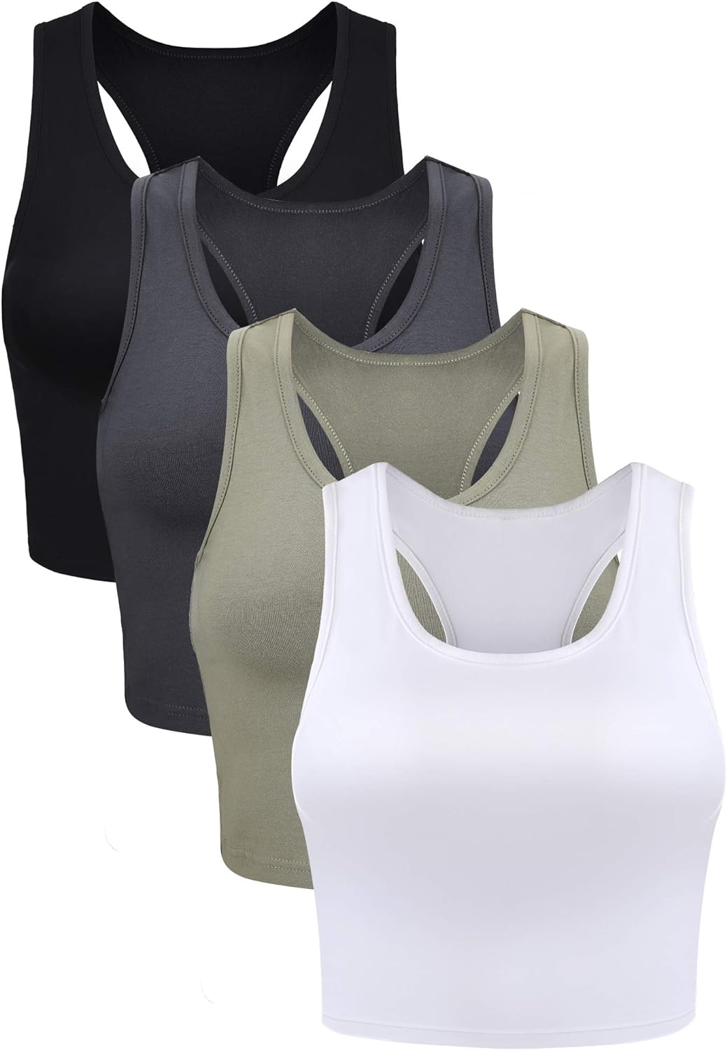 Boao 4 Pieces Basic Crop Tank Tops Sleeveless Racerback Crop Sport Top for Women