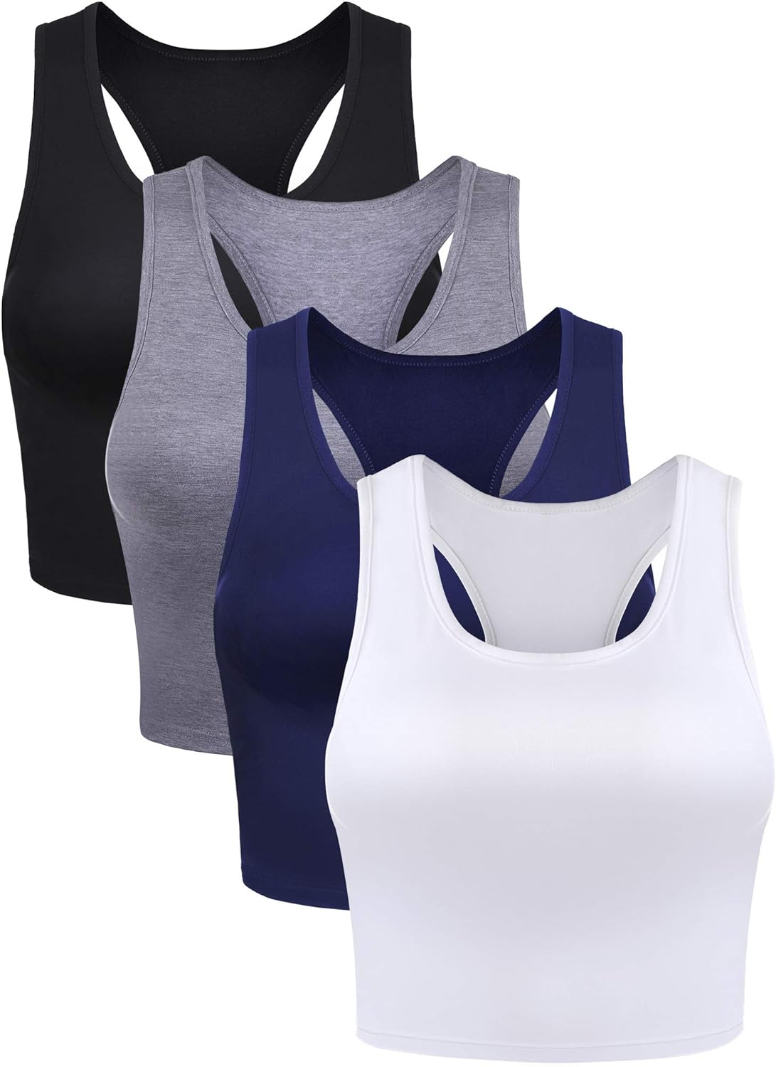 Boao 4 Pieces Basic Crop Tank Tops Sleeveless Racerback Crop Sport Top for Women