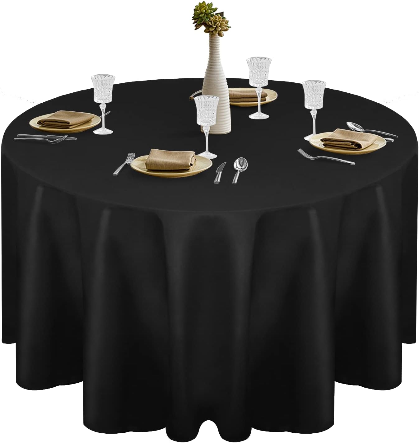 EMART Black Round Tablecloth (6 Pack) 100% Polyester Reusable 108 Inch Table Cloth for Dinning, Kitchen, Picnic,Wedding and Birthday Party