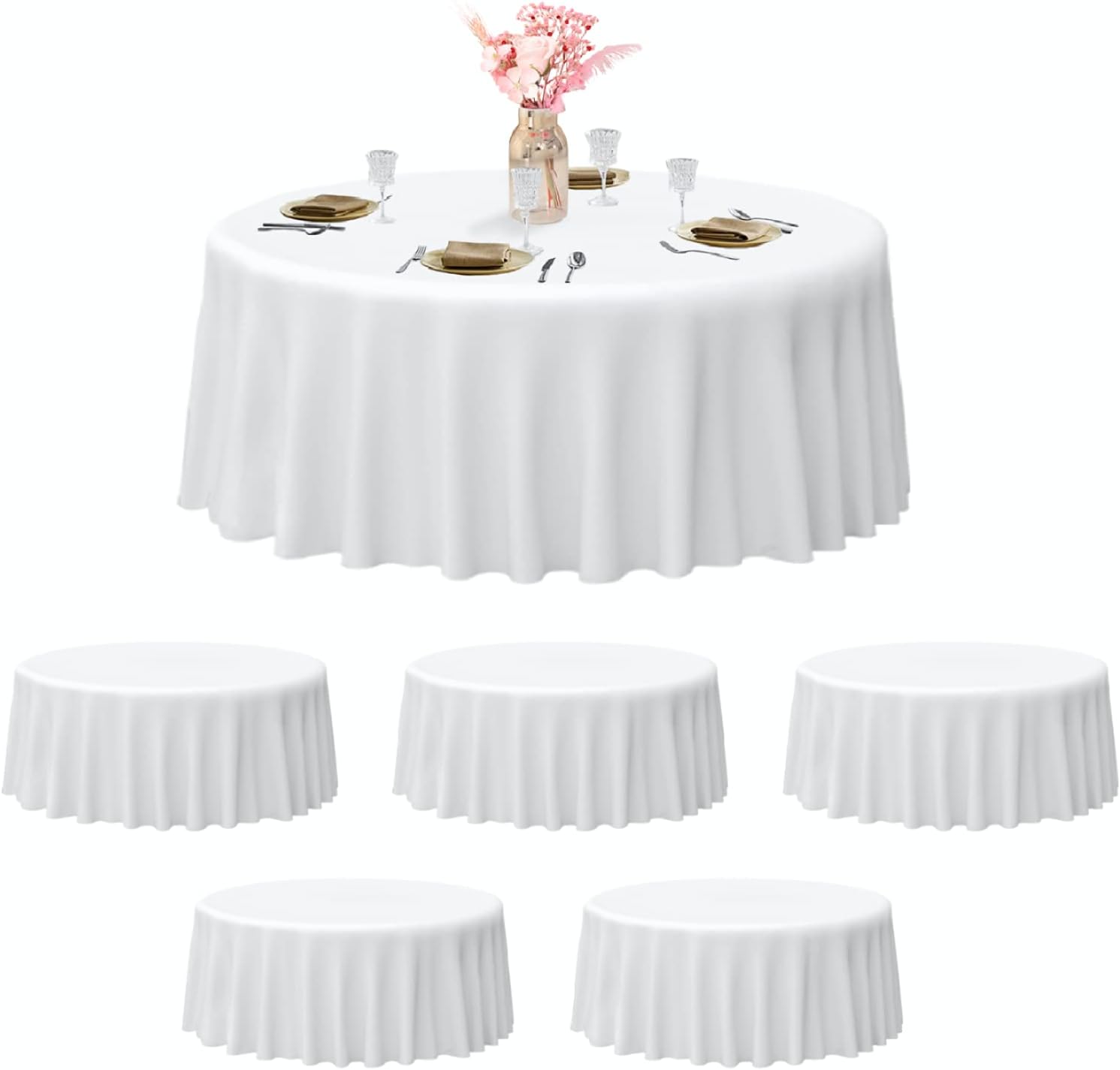 EMART Round Tablecloth White (6 Pack) 100% Polyester Reusable 108 Inch Table Cover for Dinning, Kitchen, Picnic,Wedding and Birthday Party