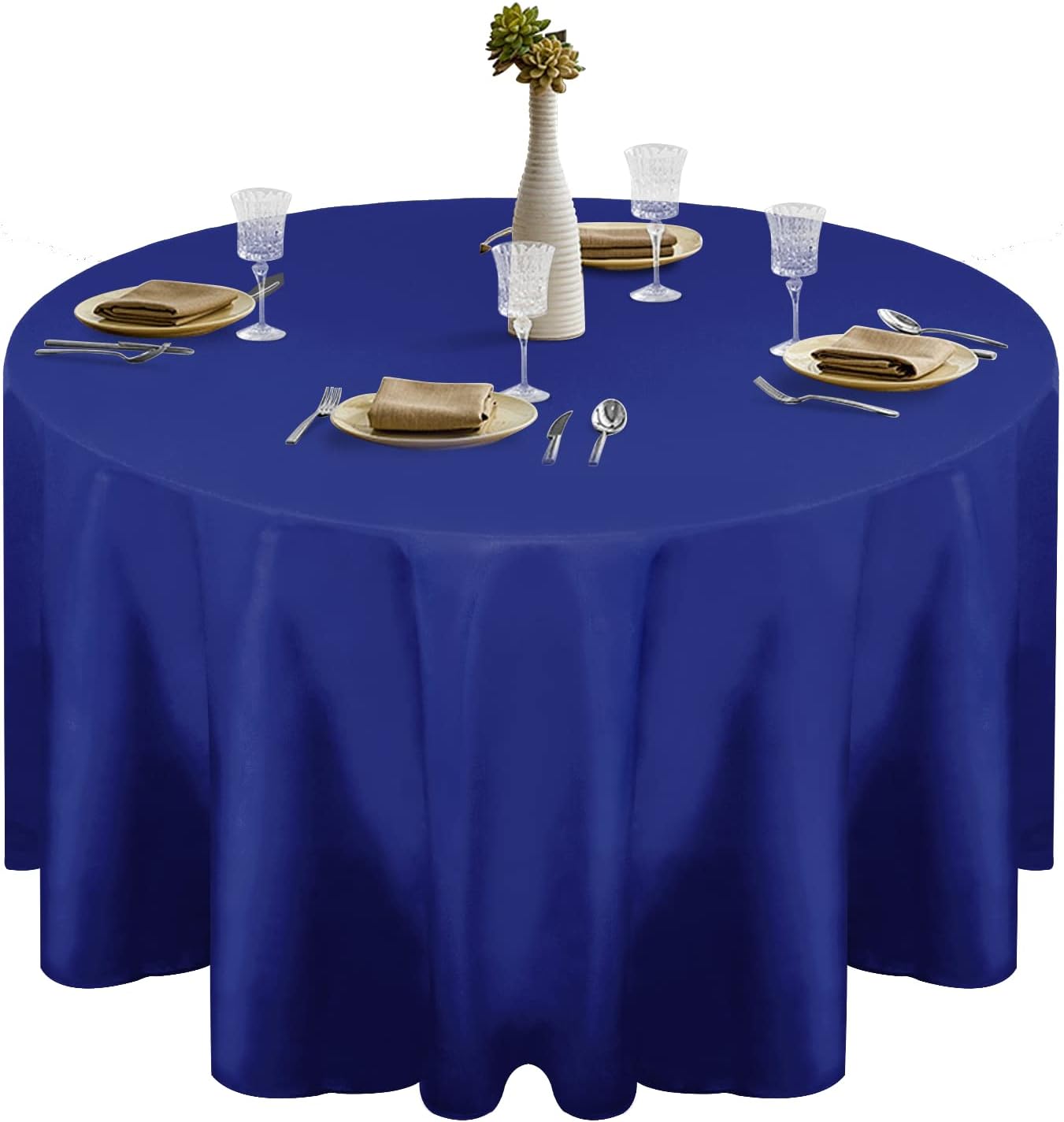 EMART Blue Round Tablecloth 100% Polyester Reusable 120 Inch Table Cover for Dinning, Kitchen, Picnic,Wedding and Birthday Party