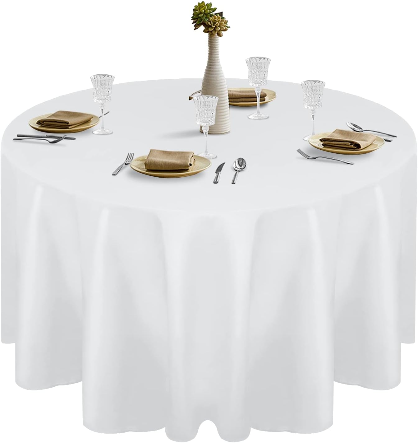 EMART Round Tablecloth White (1 Pack) Circular Polyester Table Cover 120 Inch in Diameter for Dinning, Kitchen, Picnic,Wedding and Birthday Party