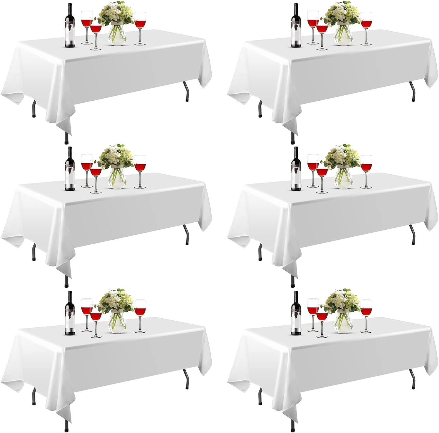 EMART 6 Pack Rectangle Tablecloth, 90 x 132 inch White Polyester Fabric Table Cloth, Washable Rectangular Table Cover for Parties Wedding Buffet Dinner