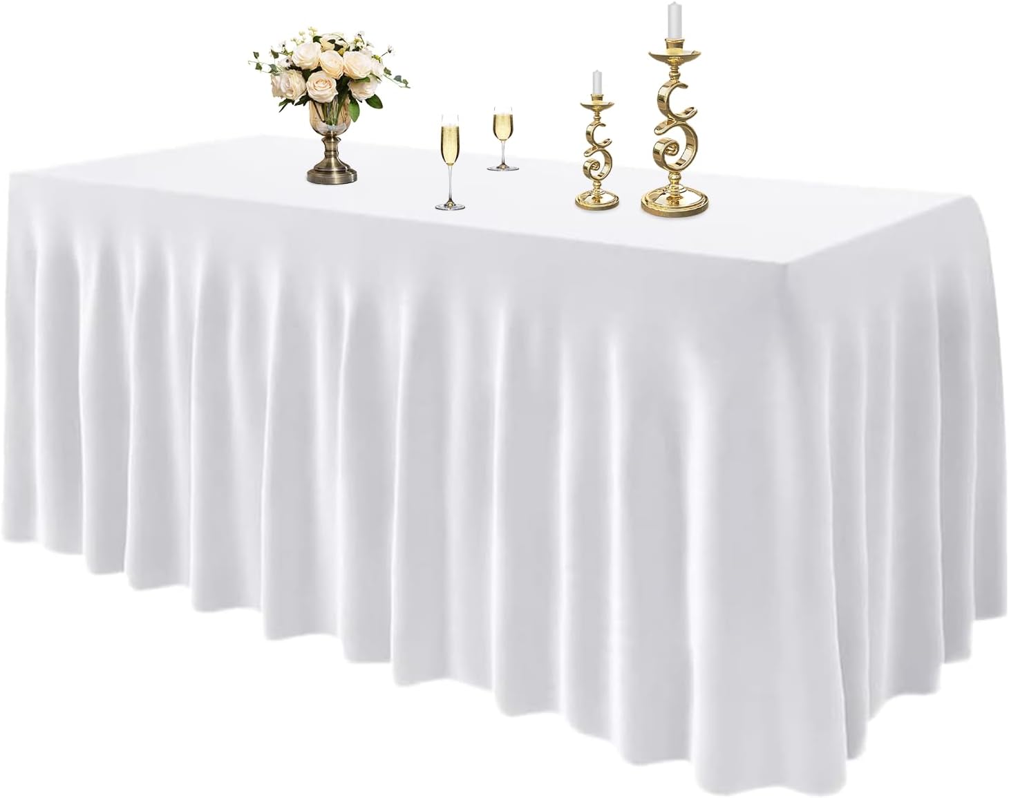 EMART Table Skirt for Rectangle Tables 6ft, White Spandex Tablecloth Wrinkle Resistant Cover for Banquet Wedding Birthday Party