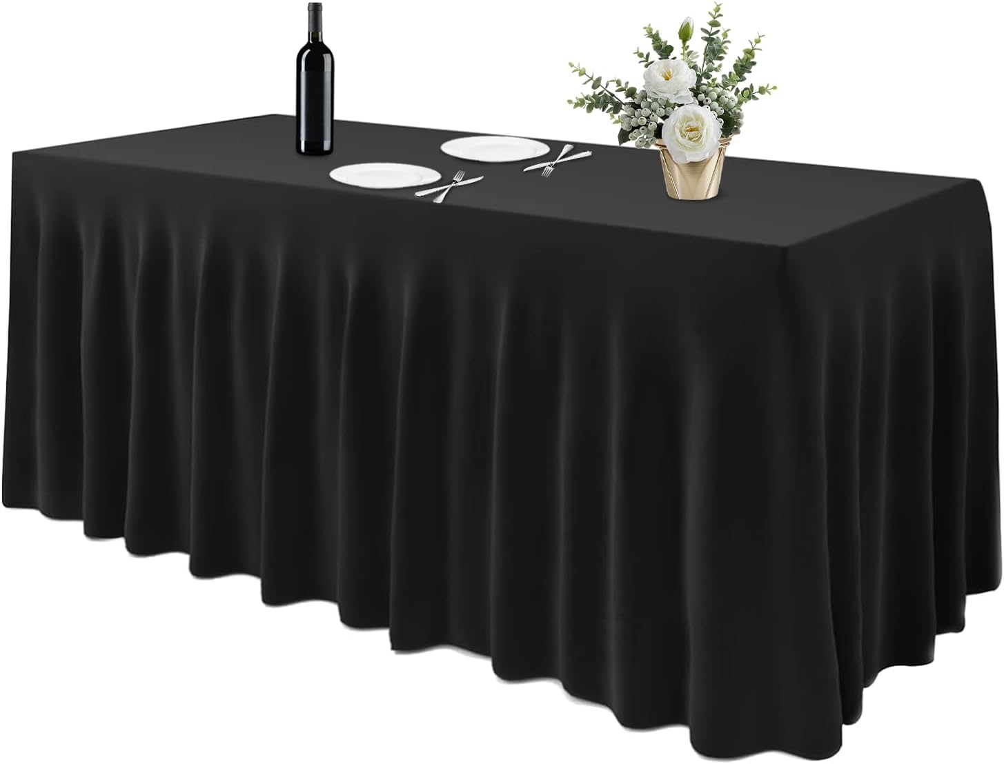 EMART Table Skirt for Rectangle Tables 6ft, Black Spandex Tablecloth Wrinkle Resistant Cover for Banquet Wedding Birthday Party