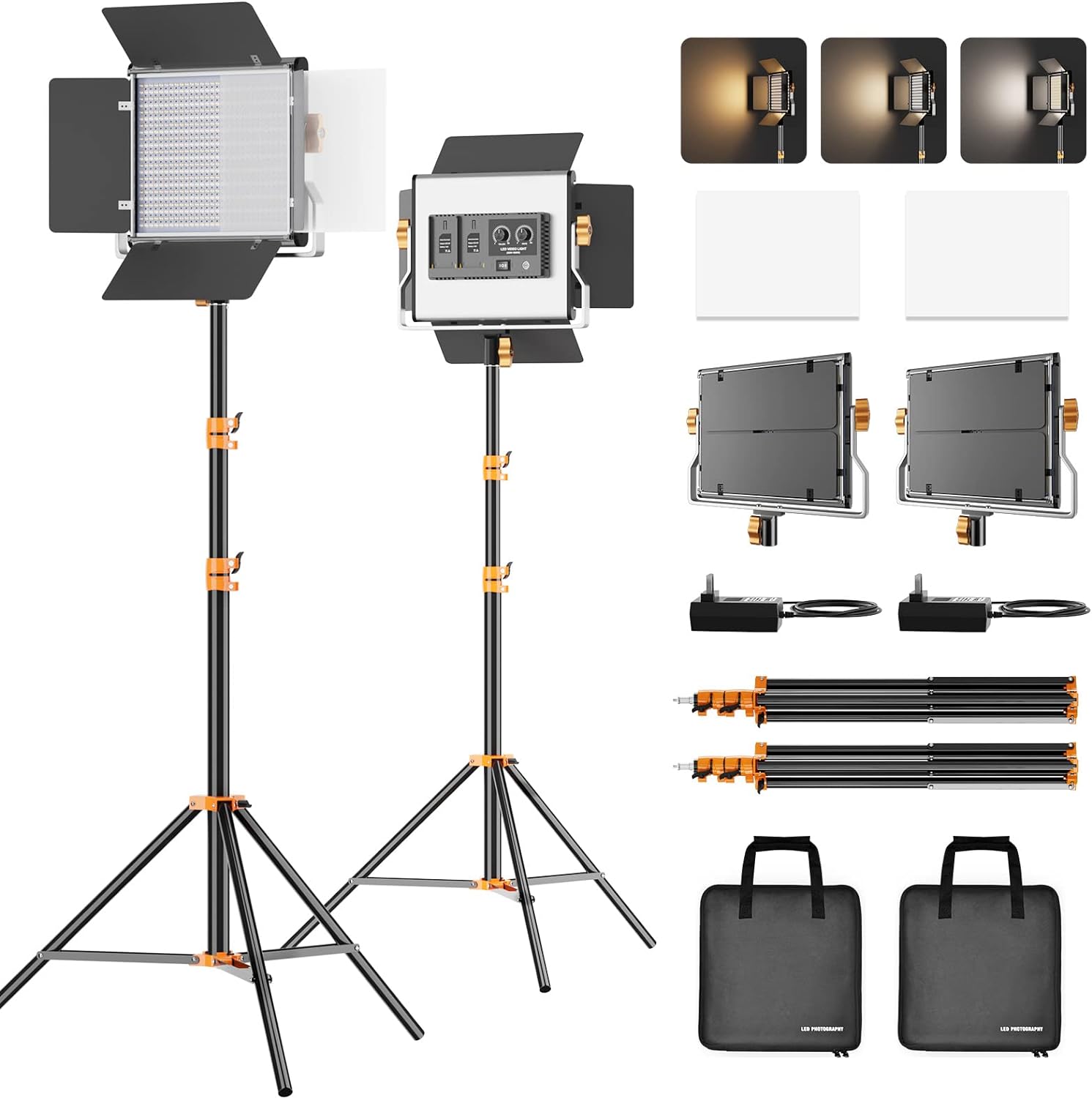 EMART 2 Packs Dimmable Bi-Color 480 LED Video Lighting Kit ,3200-5600K CRI 96  LED Lighting Panel with 7ft Air Cushioned Light Stand for Portrait Photography, Video Shooting,Studio Lighting,Outdoor