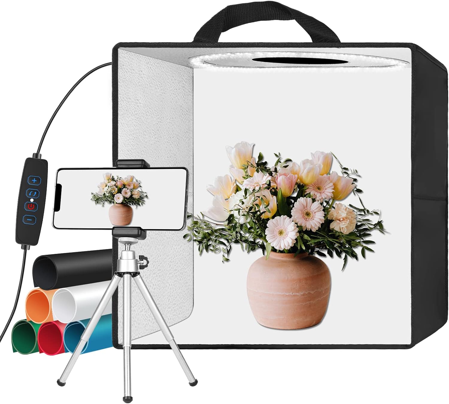 EMART Light Box Photography, 12x12 Product Photo Studio Lightbox with 120 LED Lights, 6 Color Backdrops, 4 Reflection Boards, 1 Diffuser Cloth and 1 Phone Tripod Holder