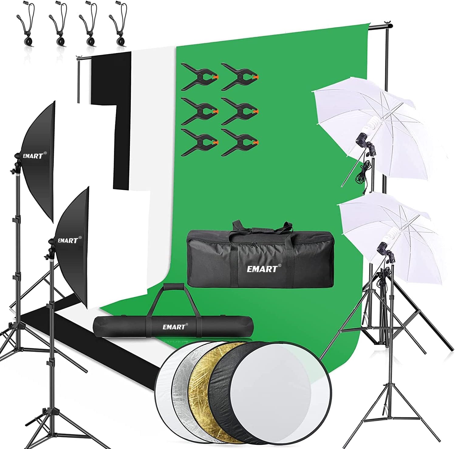 EMART 8.5 x 10 ft Backdrop Support System, Professional Photography Lighting Kit with 43 Reflector | 6x9 FT Muslin Backdrop *3, Umbrellas&Softbox Lighting Kit for Studio, Portrait and Video Shooting