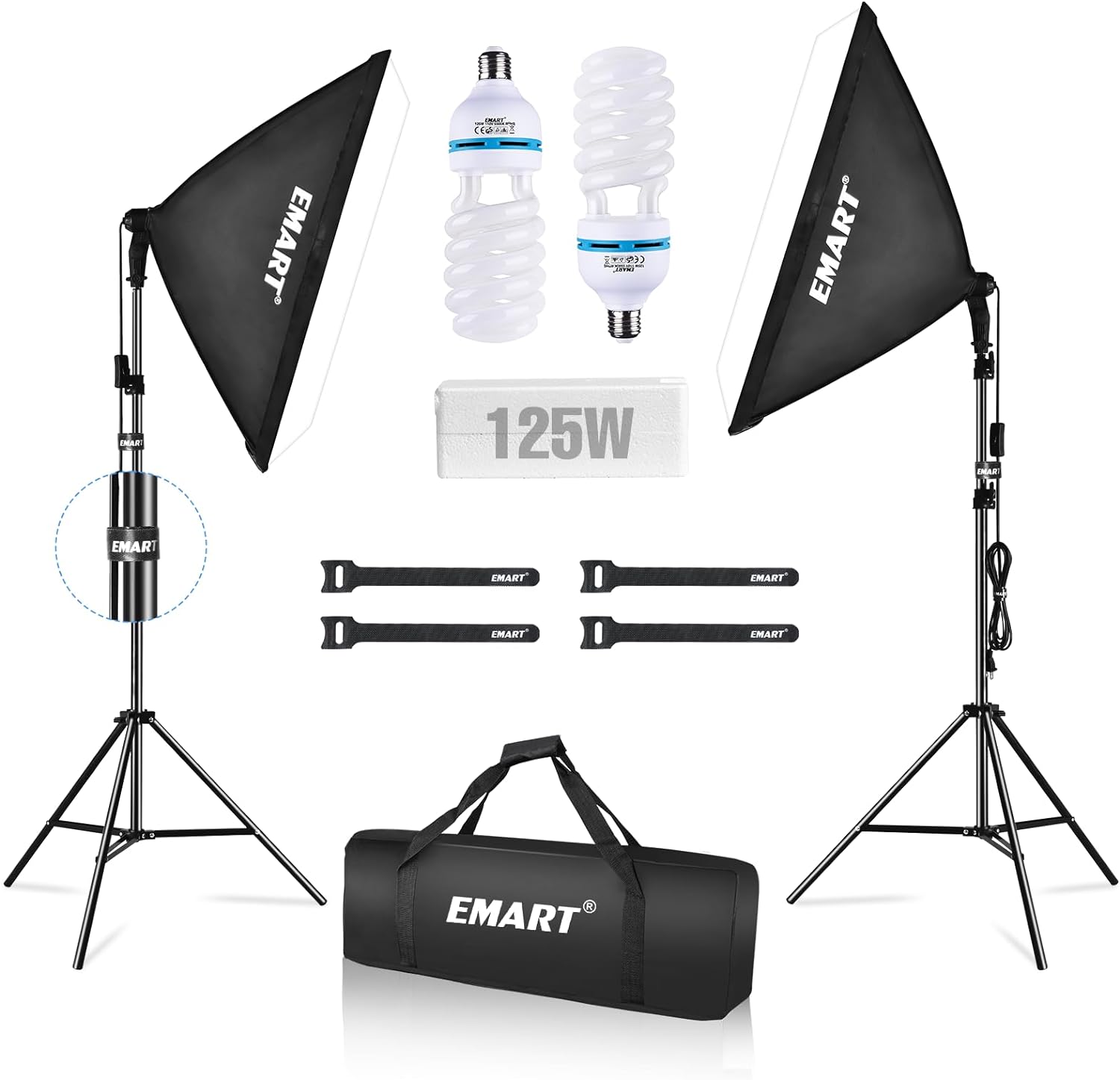 EMART Softbox Lighting Kit,20x28 Soft Box Lights Photography Accessories with 2X 125W E27 5500K Bulbs, Professional Camera Photography Lighting Kit for Studio Video Recording, Filming, Podcast