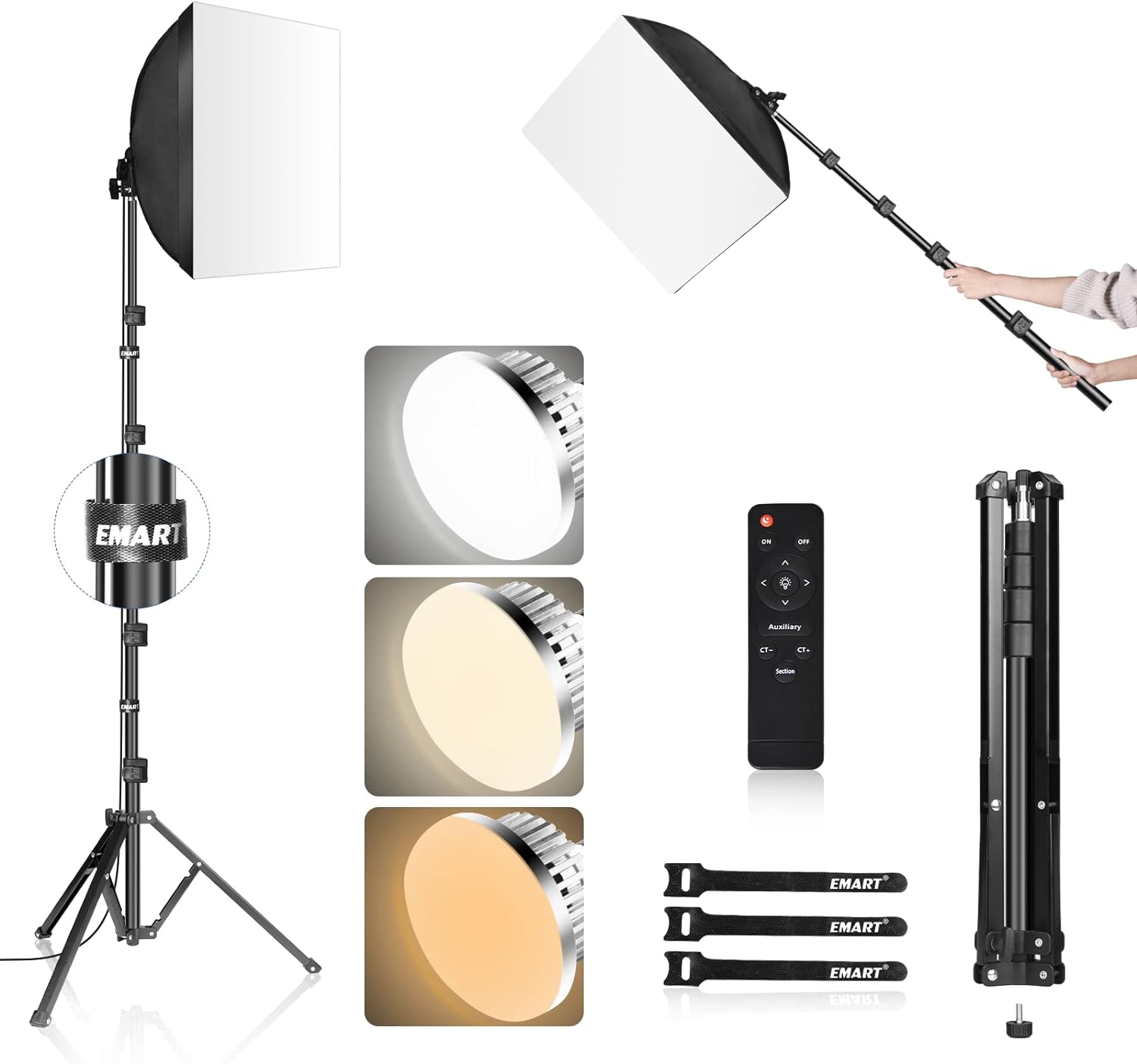 EMART Softbox Lighting Kit,16X16 Soft Box and 3 Colors Temperature 3000-5500K 85W LED Light kit with Remote,Professional Softbox Photography Light Kit for Portrait,Video Recording, Filming(1PACK)