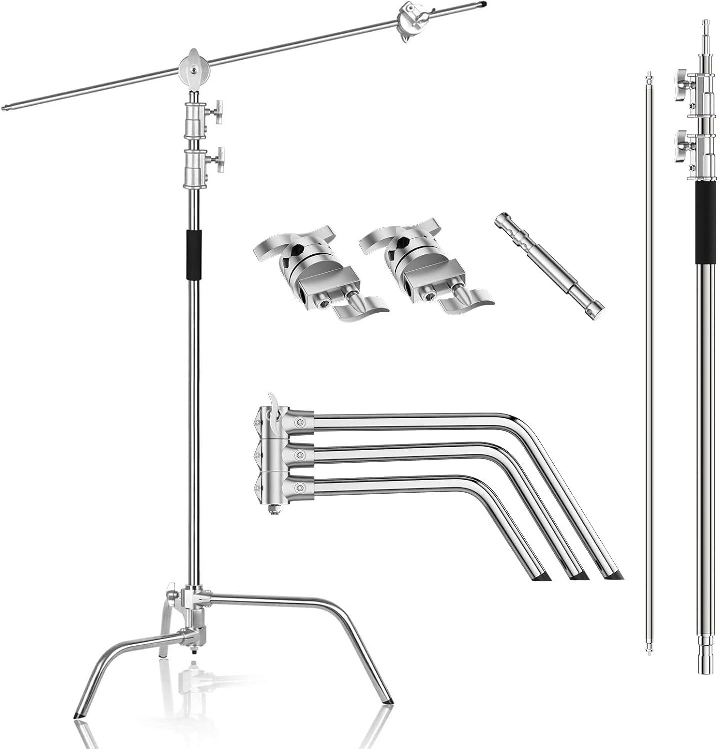 EMART Photography C Stand with Boom Arm, 10ft/300cm Adjustable Heavy Duty Light Cstand with 4.2ft/128cm Holding Arm, 2 Pieces Grip Head for Video Reflector, Moonlight, Softbox