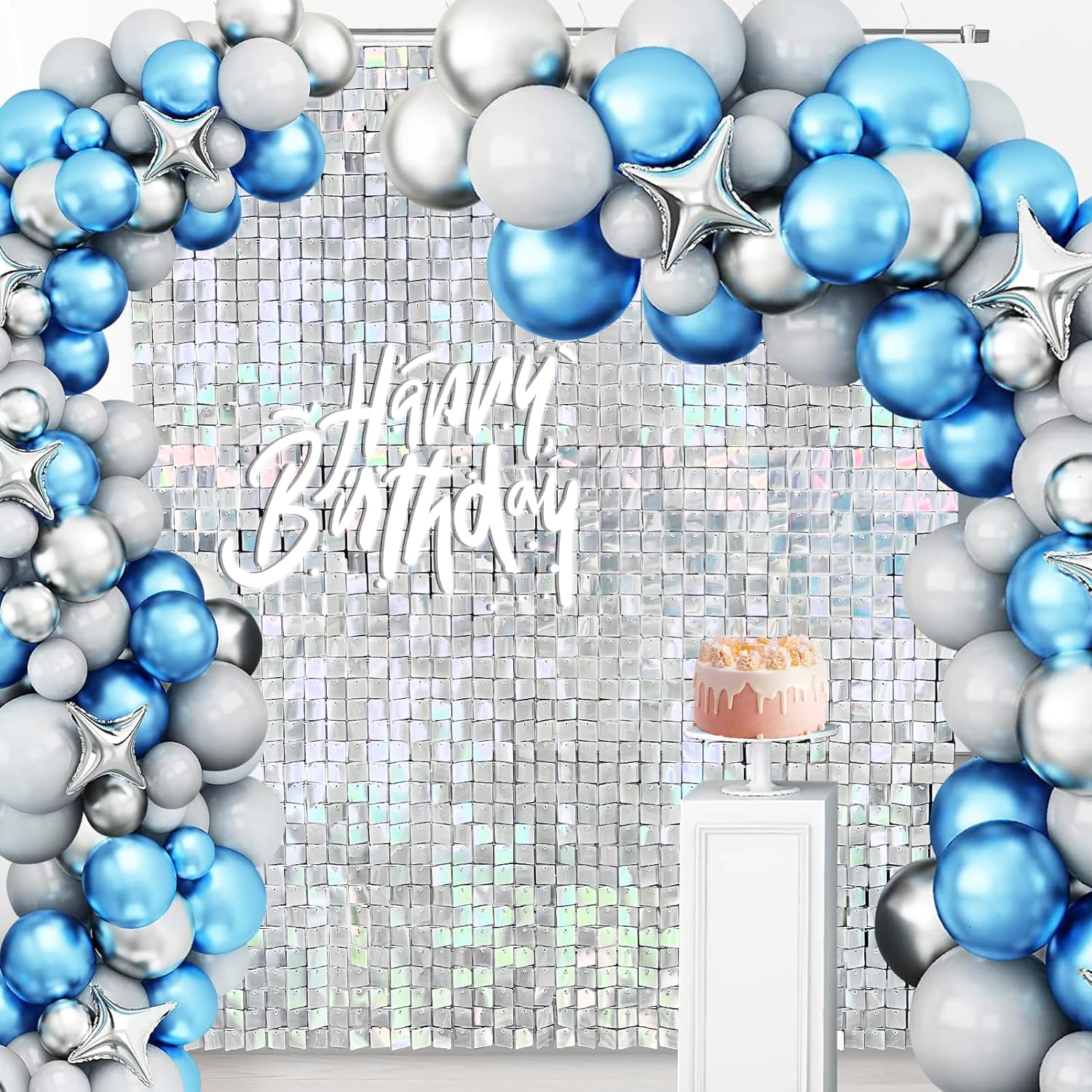 Emart Silver Shimmer Wall Backdrop Sequin Panels Photo Background Decoration for Party, Birthday, Wedding - 24 PCS