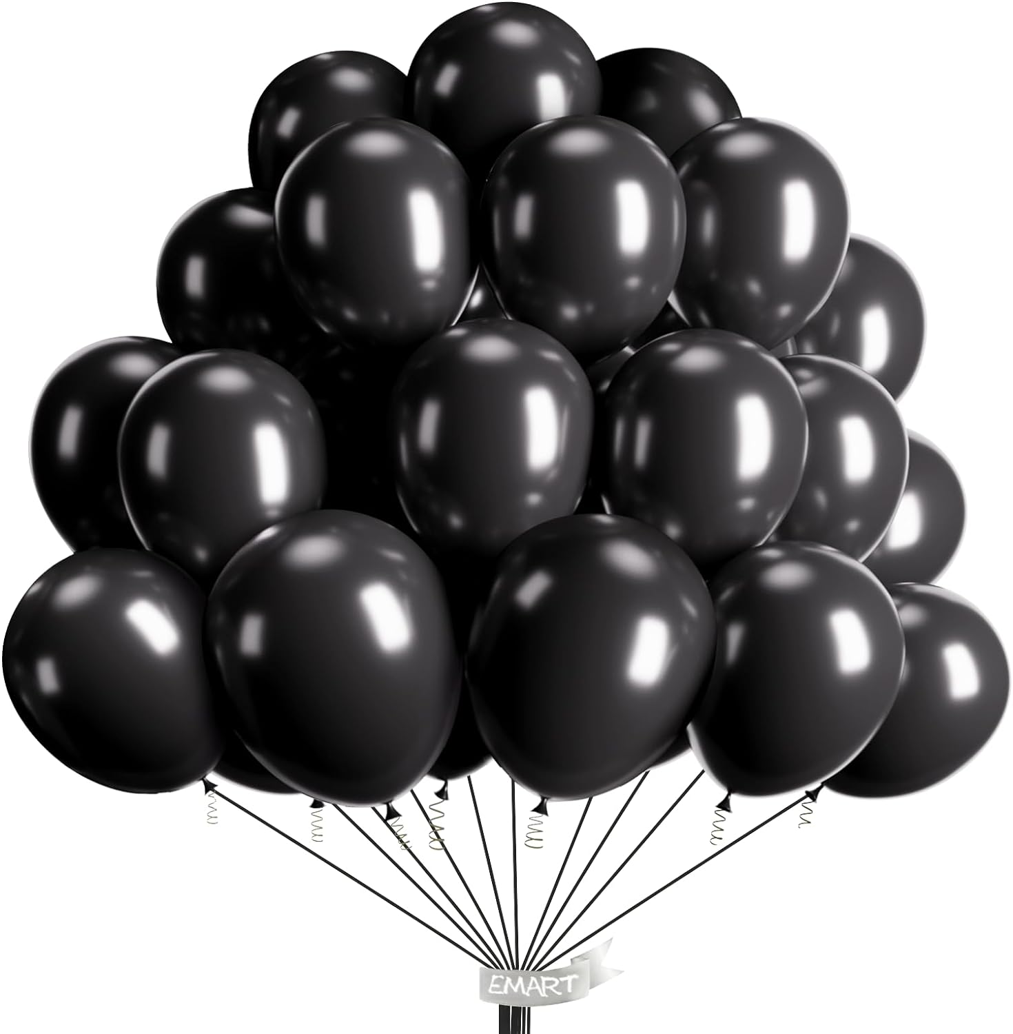 EMART 100pcs Black Balloons 12 Inch with Ribbon, Latex Party Balloons Helium Quaility for Birthday, Wedding, Baby Shower, Balloon Garland Arch, Graduation, Christmas Decor