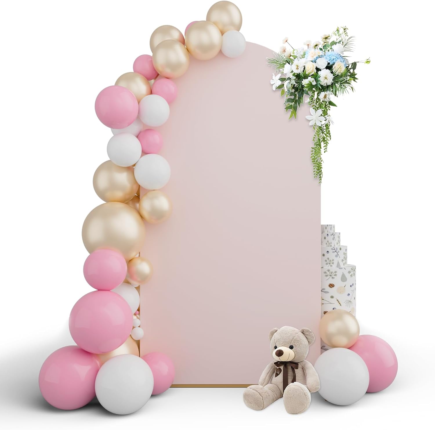 EMART Wedding Arch Cover 7.2ft Pink, 2-Side Spandex Fitted Arch Stand Covers, Round Top Chiara Backdrop Cover for Birthday, Party, Baby Shower, Ceremony, Banquet, Decoration