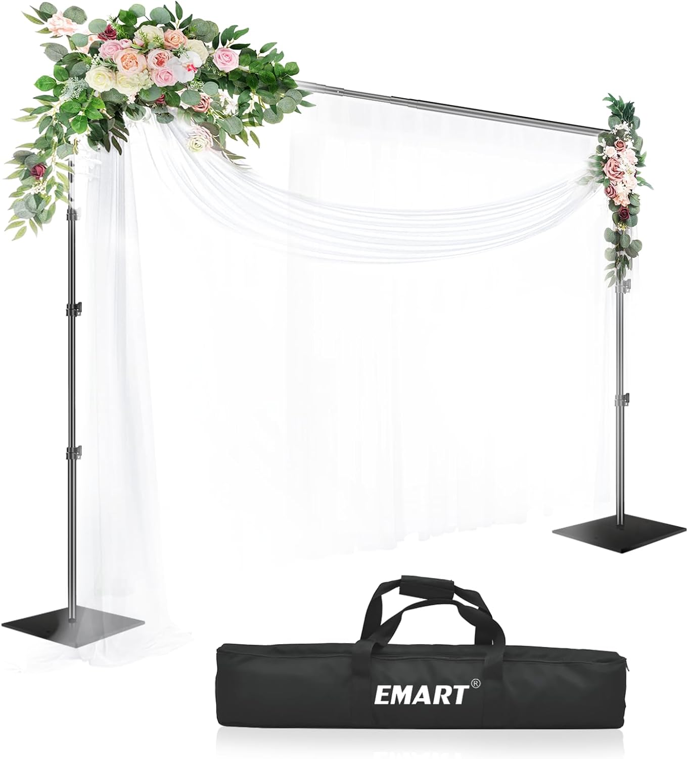 Emart Backdrop Stand 8.5x10ft with Heavy Duty Flat Base Adjustable Background Support System Kit for Parties Pipe and Drape Stand for Photography Birthday Photo Studio