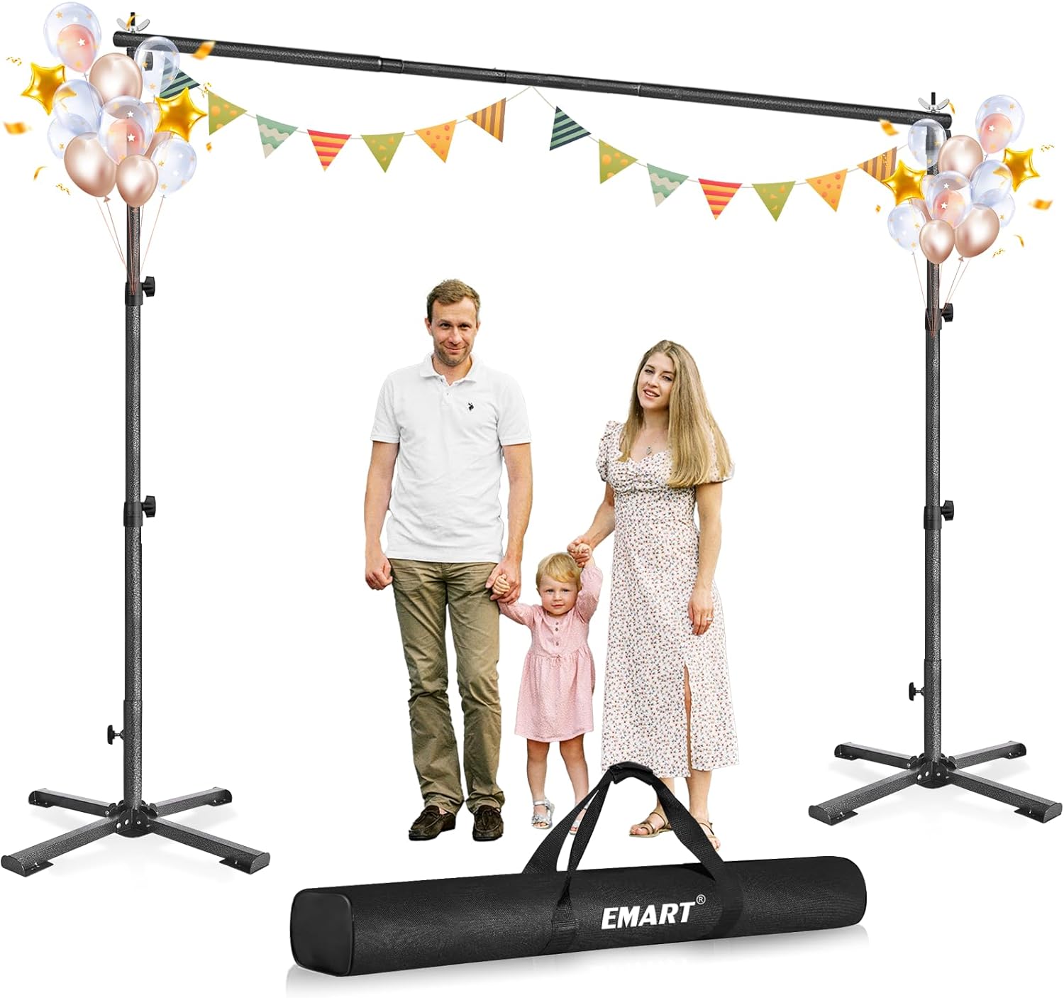 Emart 8.5x10ft Backdrop Stand, Four-Legged Photo Backdrop Stand Kit with Foldable Cross Base, Adjustable Background Stand for Parties, Wedding, Photography, Photoshoot