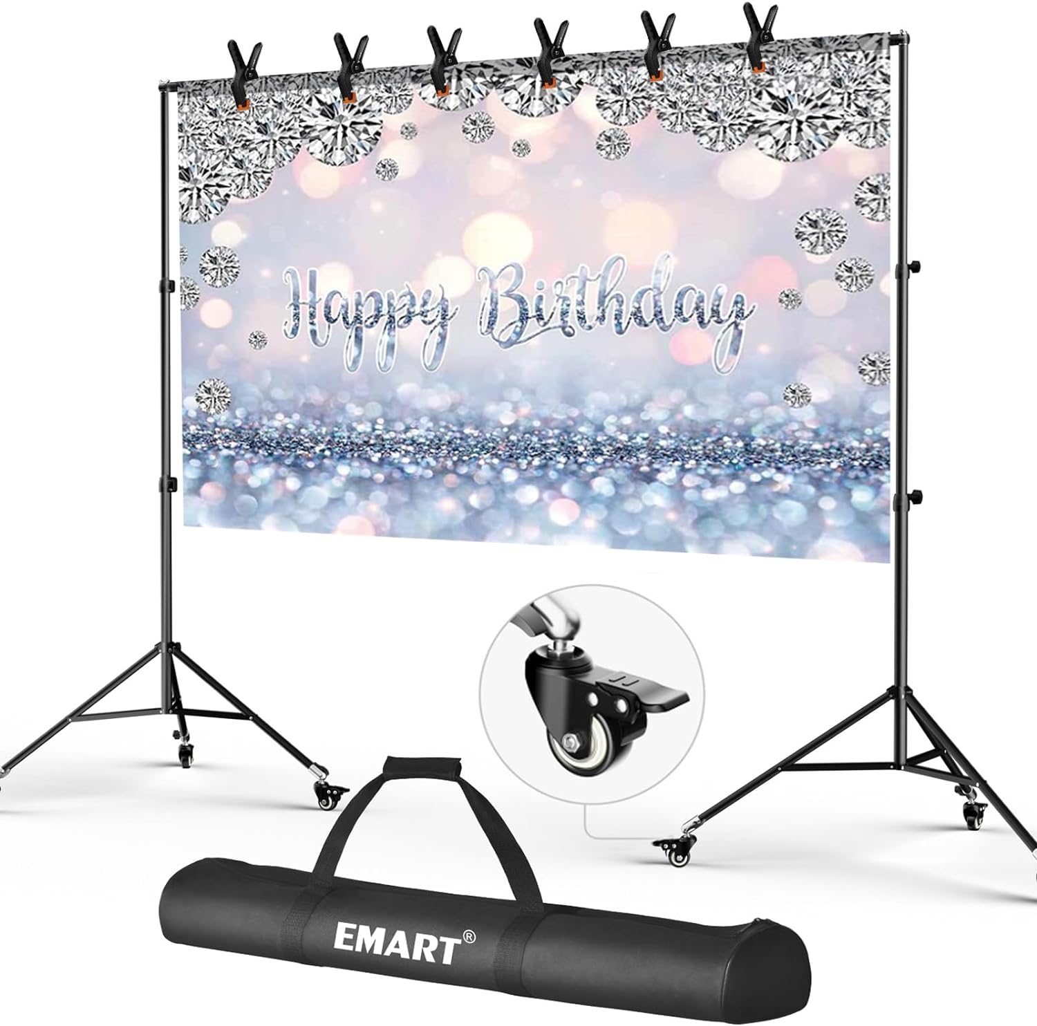 Upgrade Backdrop Stand with Wheels - 2 in 1 - Emart 10x7ft Moveable & Adjustable Photo Backdrop Frame for Parties, Photography Back Drop Holder