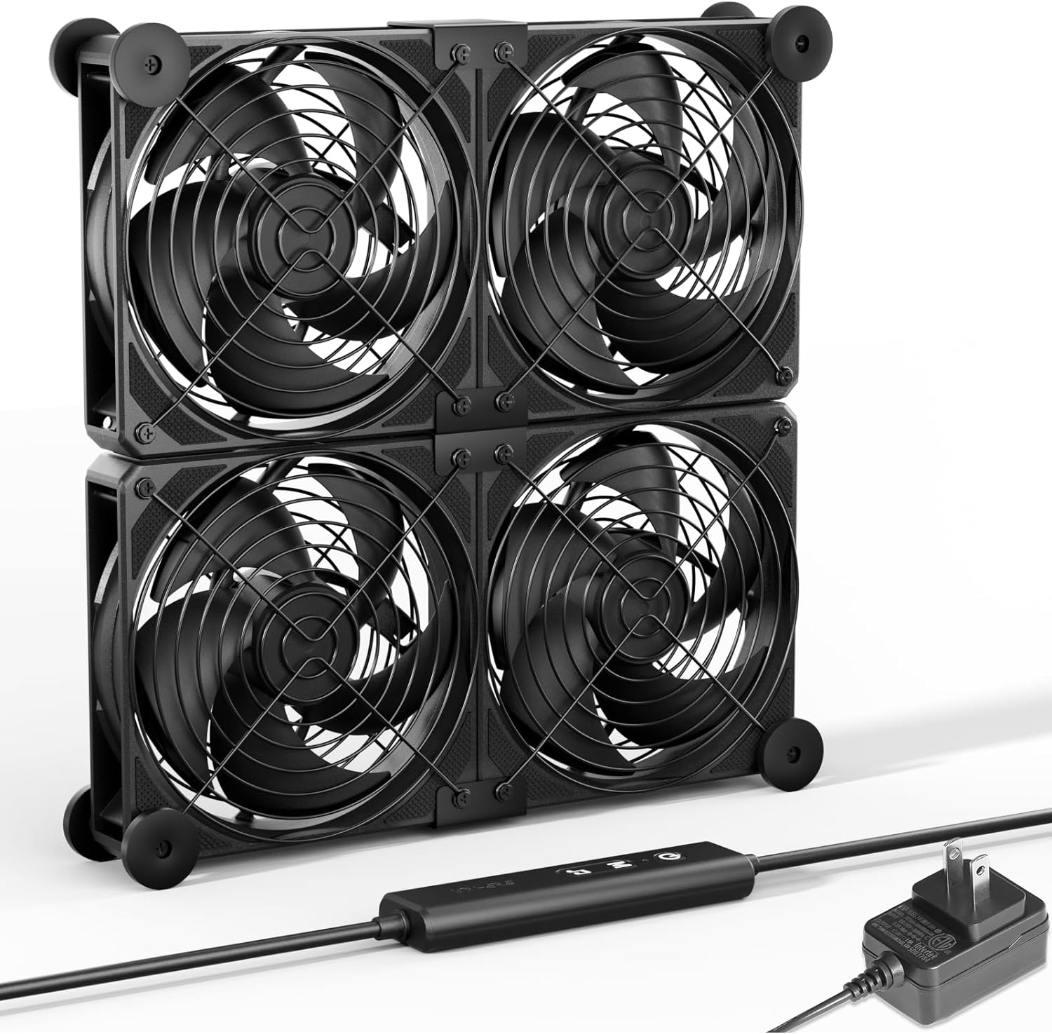upHere Big Airflow 4 x 120mm Computer Fan with AC Plug Cabinet Fan 100V 240V AC Power Supply,DC 12V 5 Speed Controller, for Router Mining Machine Chassis Server Workstation Cooling